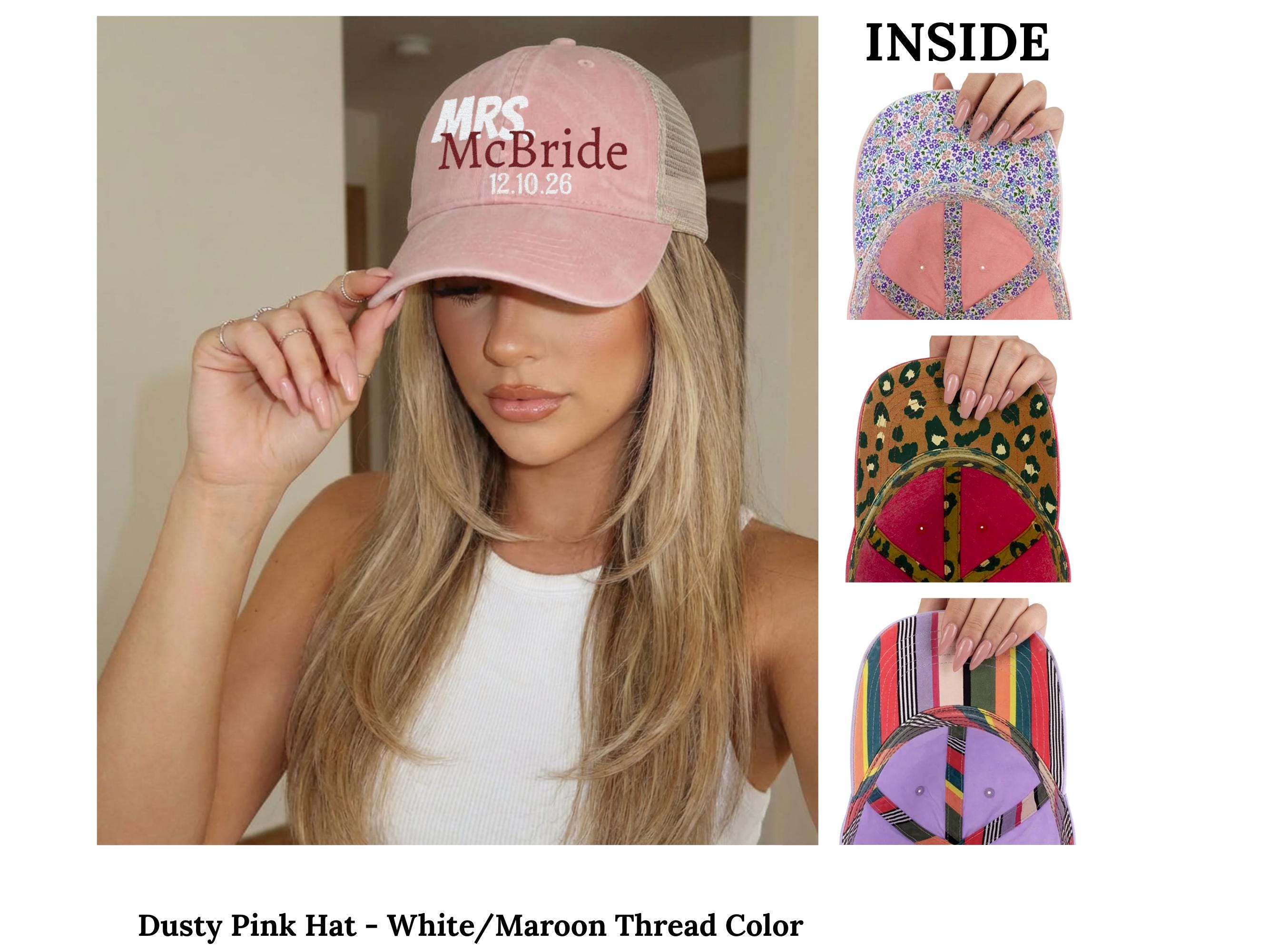 Custom Embroidered Wifey Wedding Date Gift for New Bride To-Be Text Mesh-Back Snapback Ponytail Retro Baseball Cap Vintage Style Trucker Hat