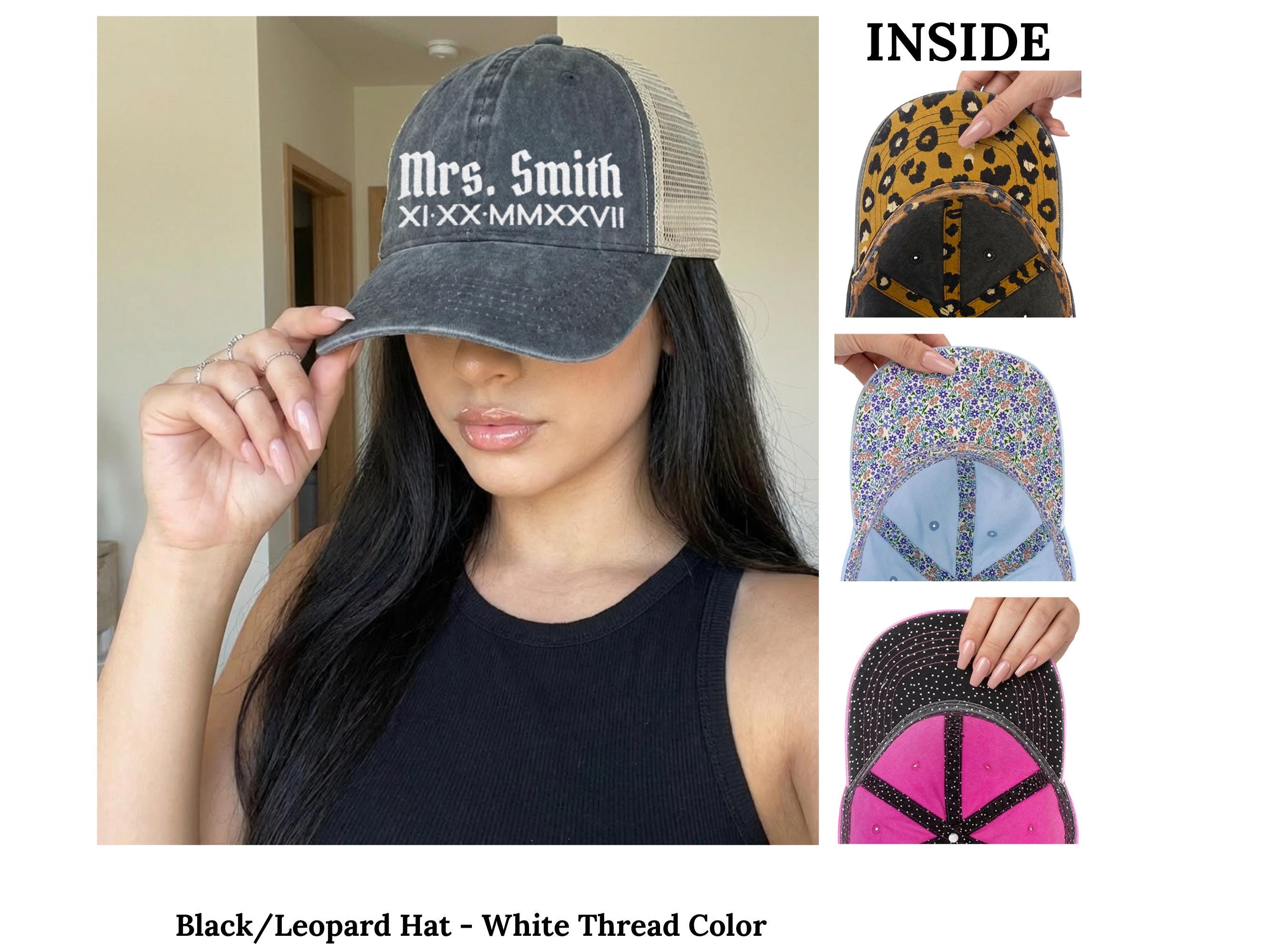 Custom Embroidered Wifey Wedding Date Gift for New Bride To-Be Text Mesh-Back Snapback Ponytail Retro Baseball Cap Vintage Style Trucker Hat