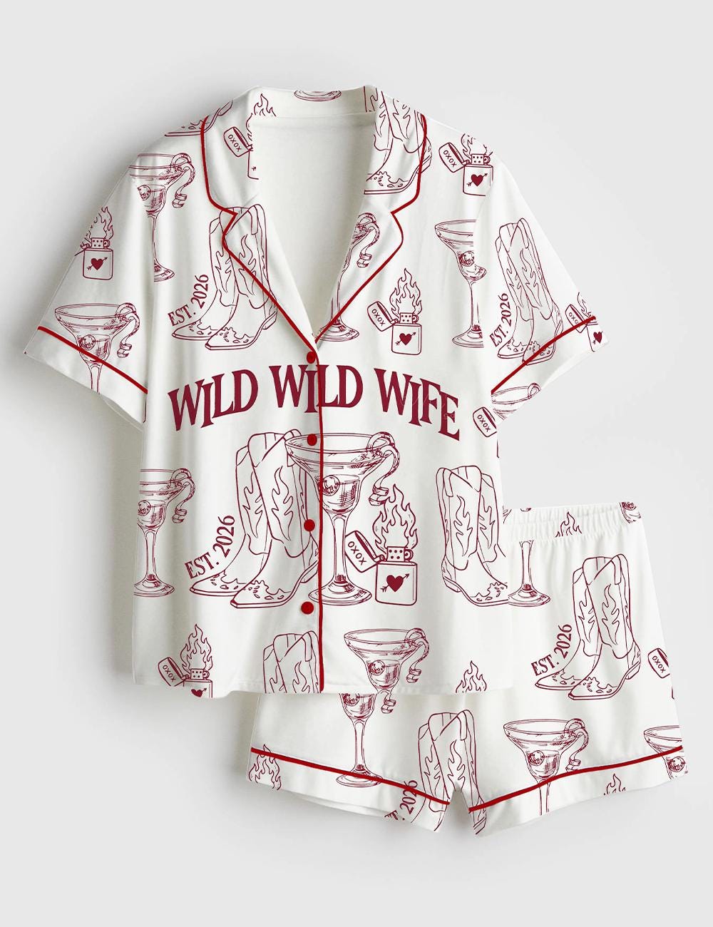 Wild Wild Wife Pajama Set Cowgirl Bachelorette Party Outfit Western Bride Sleepwear Shorts