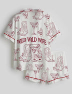 Wild Wild Wife Pajama Set Cowgirl Bachelorette Party Outfit Western Bride Sleepwear Shorts