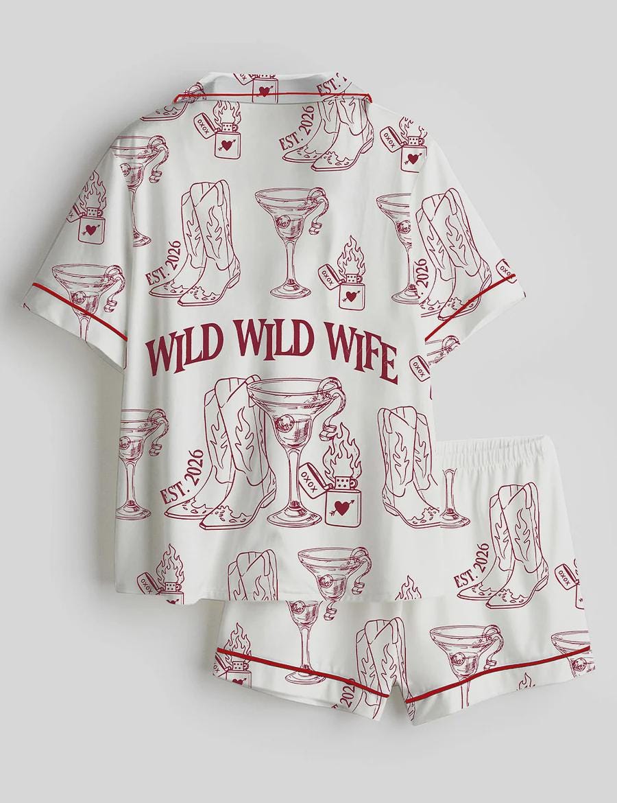 Wild Wild Wife Pajama Set Cowgirl Bachelorette Party Outfit Western Bride Sleepwear Shorts
