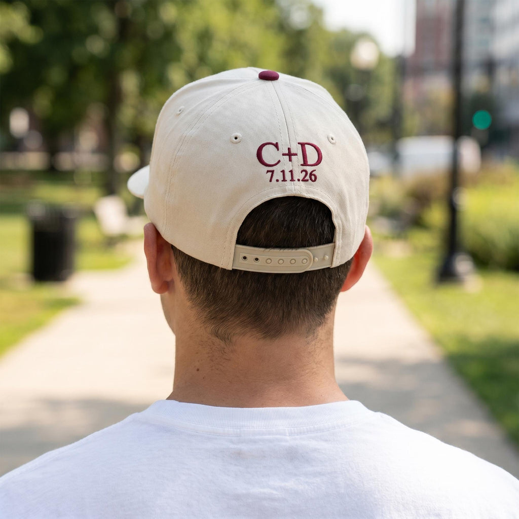 Custom Text Embroidered Hat, Your Text Here, Personalized Wedding Baseball Cap With Date, Newlywed Honeymoon Gift, Matching Couple Hats