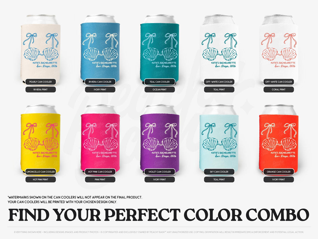 Mermaid Bachelorette Can Coolers - Custom Last Splash Bachelorette Party Favors - Personalized Cozies in Regular and Slim Size