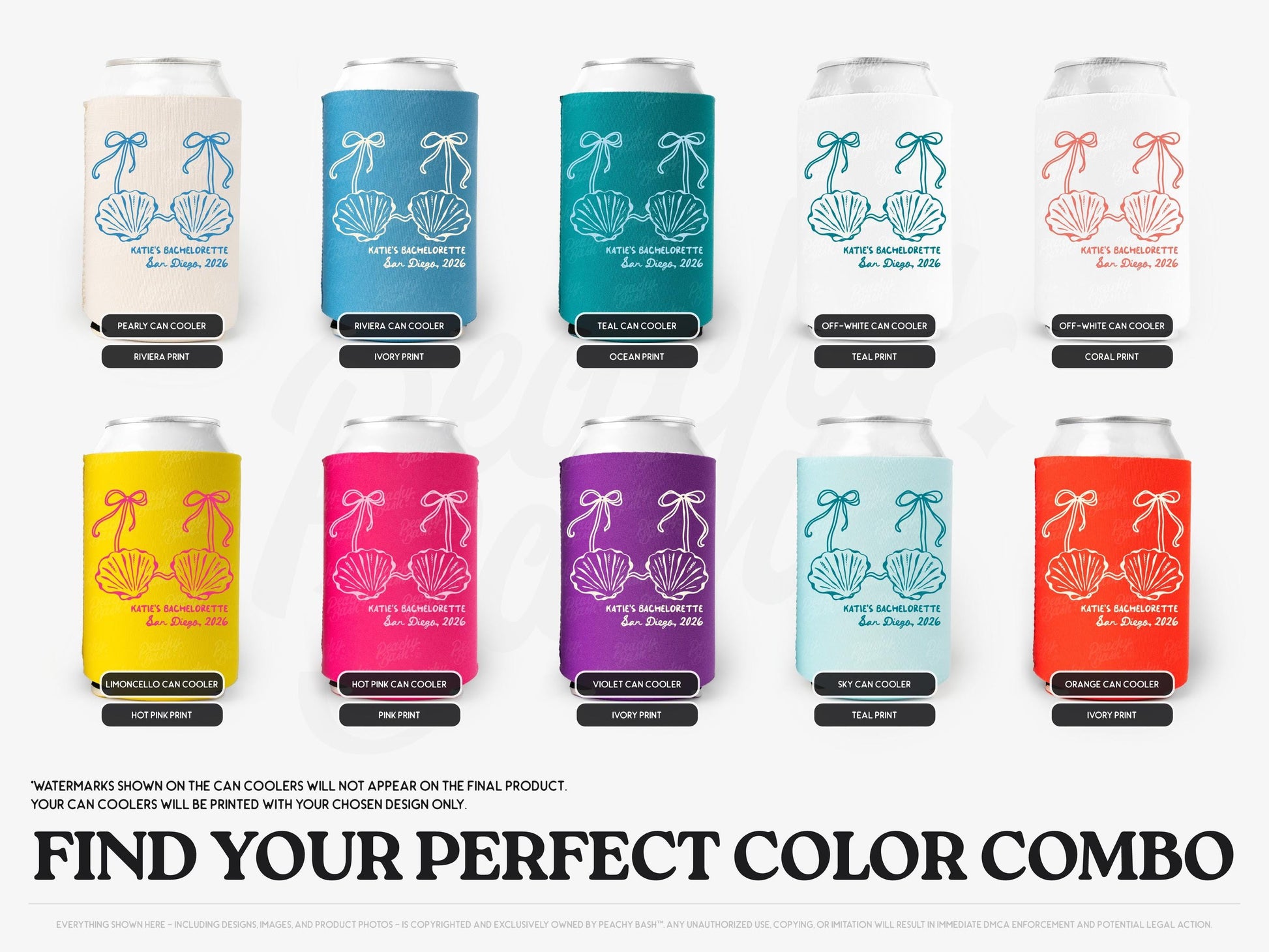 Mermaid Bachelorette Can Coolers - Custom Last Splash Bachelorette Party Favors - Personalized Cozies in Regular and Slim Size