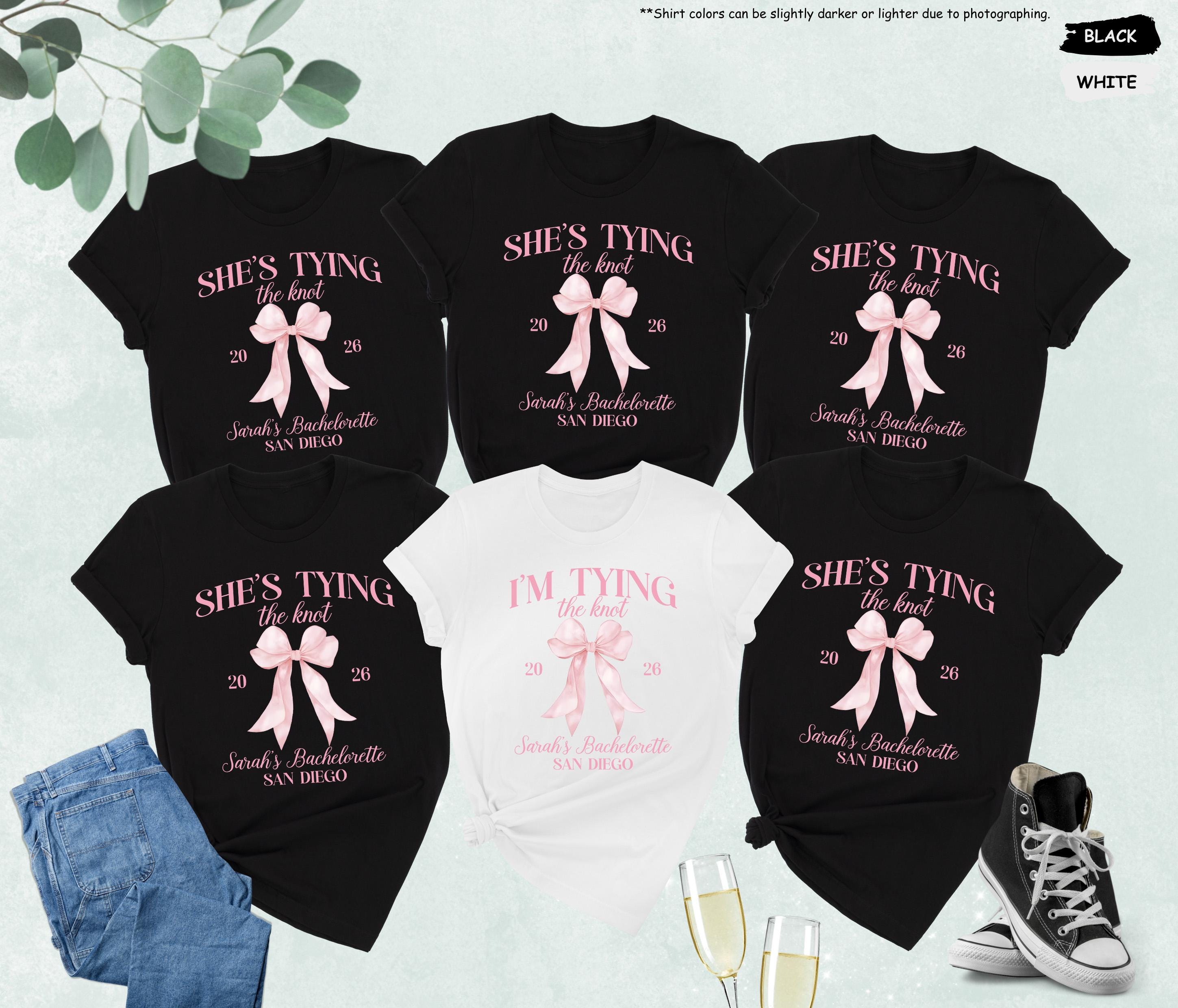 Bachelorette Party Shirts, She’s Tying the Knot Tee, Bridal Party Matching Shirts, Bride Squad Shirt, Bridesmaid Gift, Wedding Weekend Tee