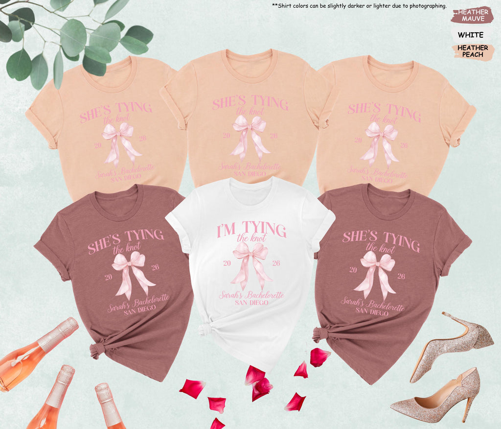 Bachelorette Party Shirts, She’s Tying the Knot Tee, Bridal Party Matching Shirts, Bride Squad Shirt, Bridesmaid Gift, Wedding Weekend Tee
