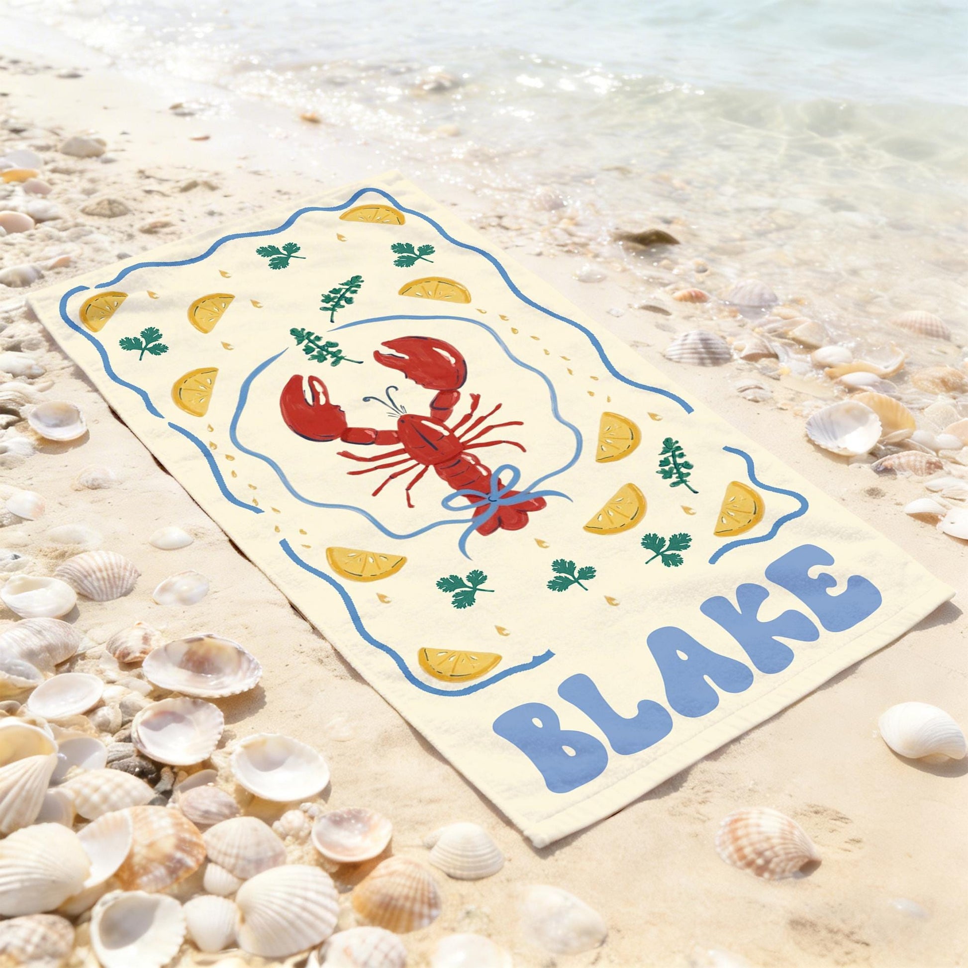 Personalized Marine Animal Beach Towel,Custom Name Towel for Baby/Kids,Vacation Girls Pool Towel,Beach Party Essentials,Cute Gift for Kids