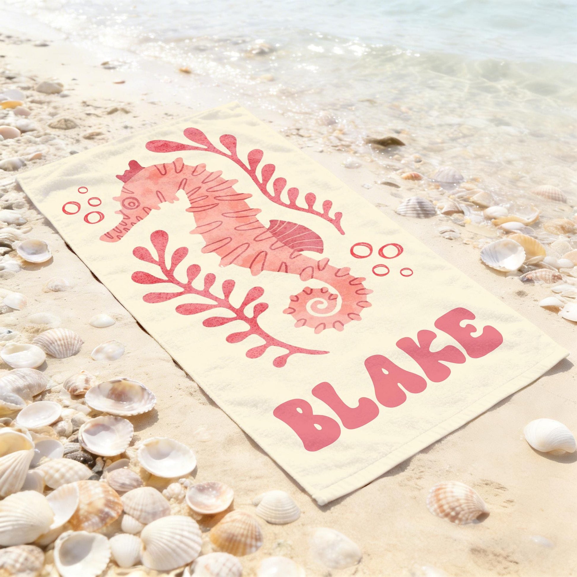 Personalized Marine Animal Beach Towel,Custom Name Towel for Baby/Kids,Vacation Girls Pool Towel,Beach Party Essentials,Cute Gift for Kids
