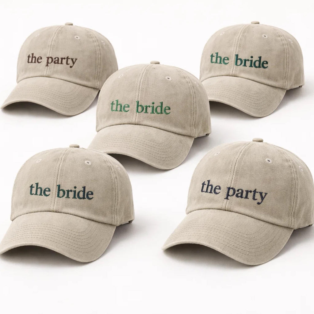 Embroidered The Bride and The Party Caps, Custom Bachelorette Party Hat, Team Bride Vintage Baseball Hat, Bridal Shower Gift, Bach Party Cap
