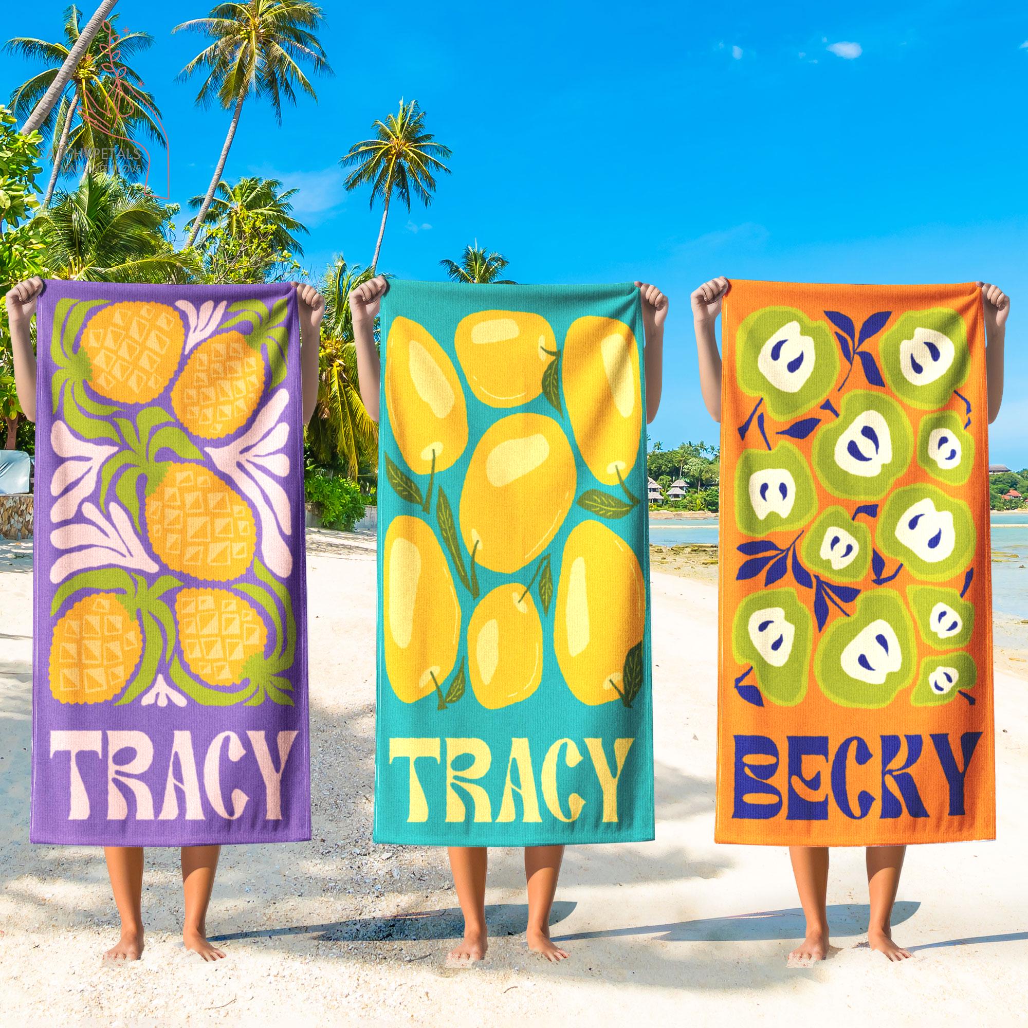 Personalized Retro Beach Towel with Name,Groovy Vibes Beach,Retro Floral Towel,Pool Towel,Bachelorette Party,Vacation Gift,Summer Trip Towel