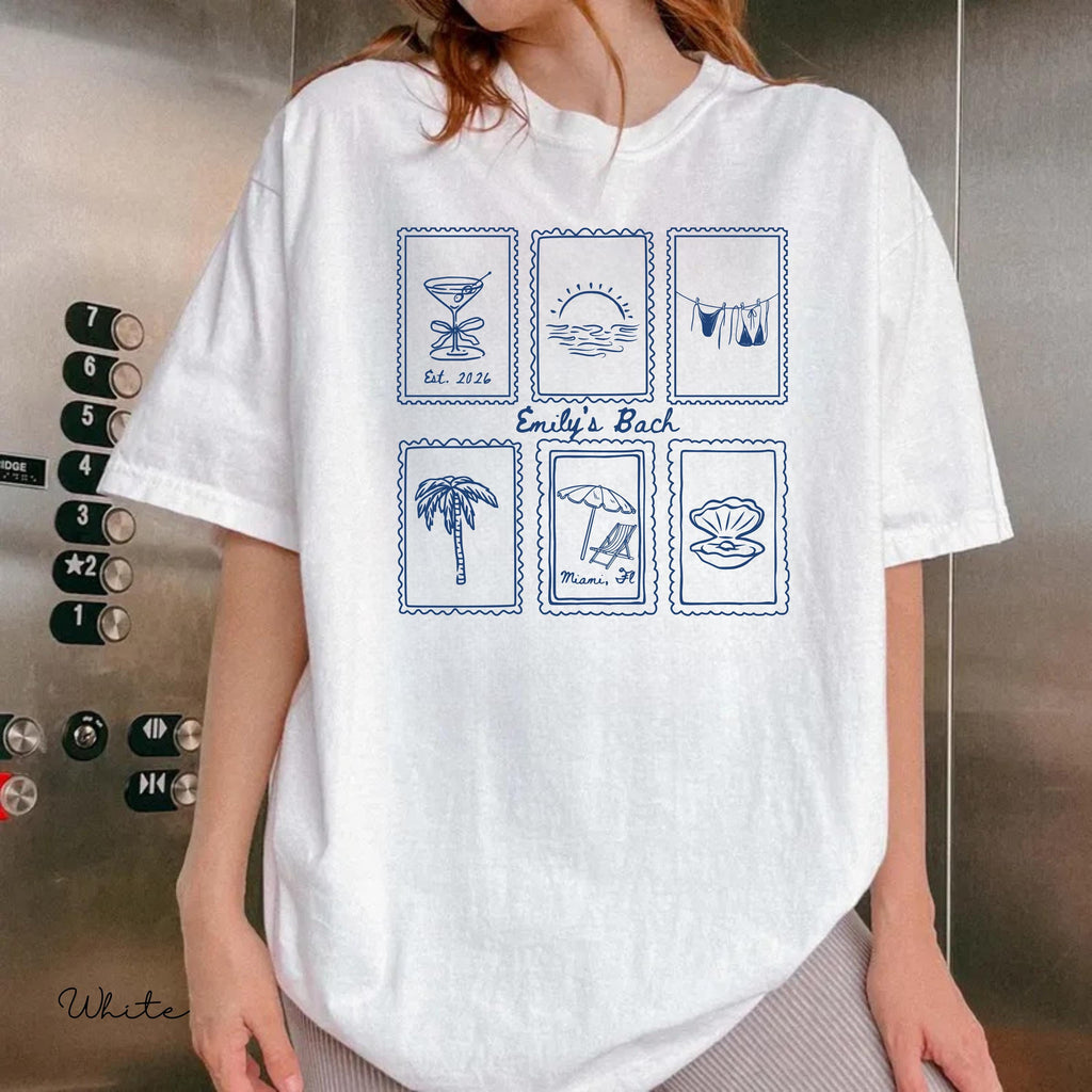 Custom Beach Bachelorette Comfort Colors Shirt, Coastal Bride Trip Tee, Bikini Shell Cocktail Party Shirt, Personalized group T-shirt, Gift