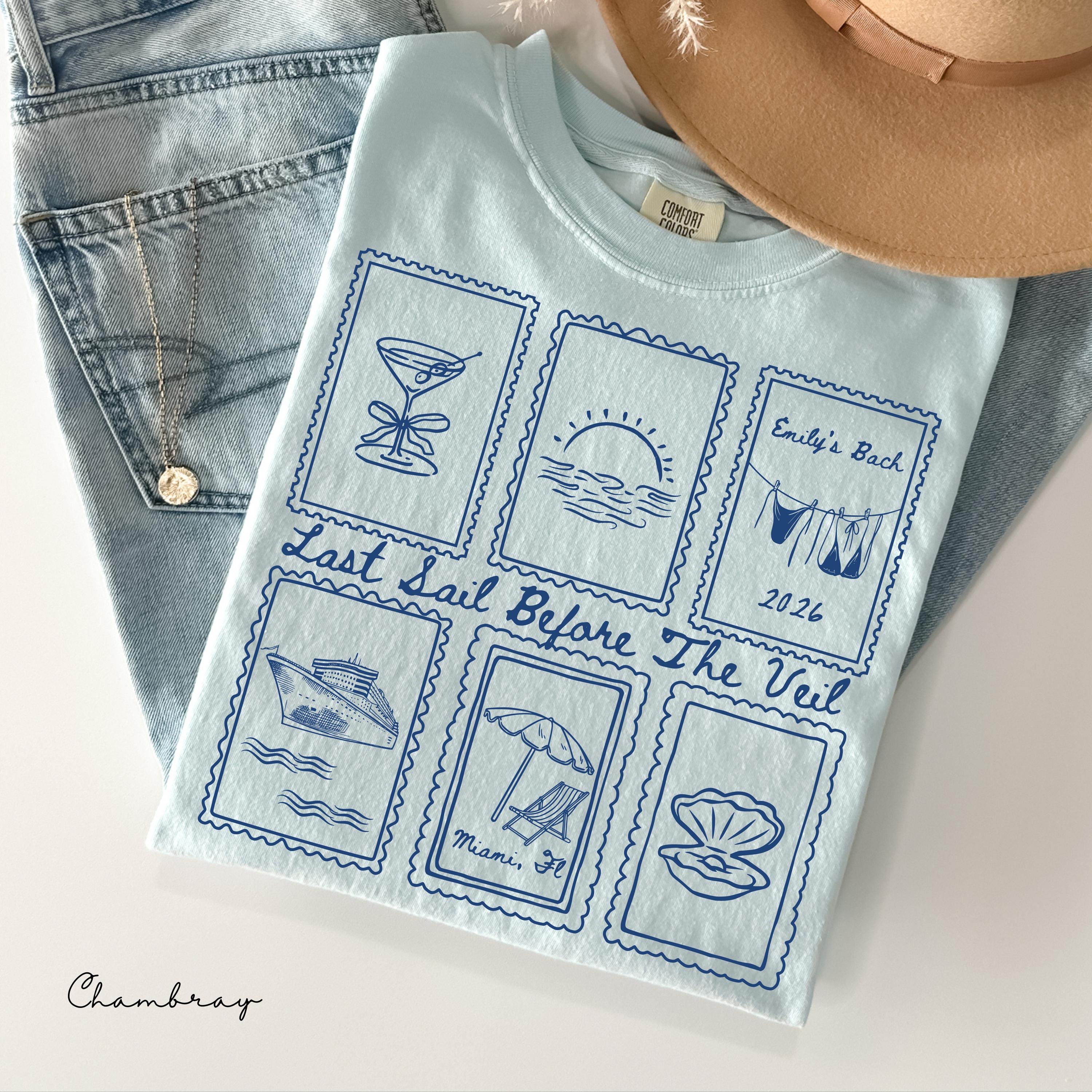 Comfort Colors Last Sail Before The Veil Boat Girls Trip Tee,Custom Bachelorette Cruise Shirts, Personalized Nautical Bach Party, Bikini