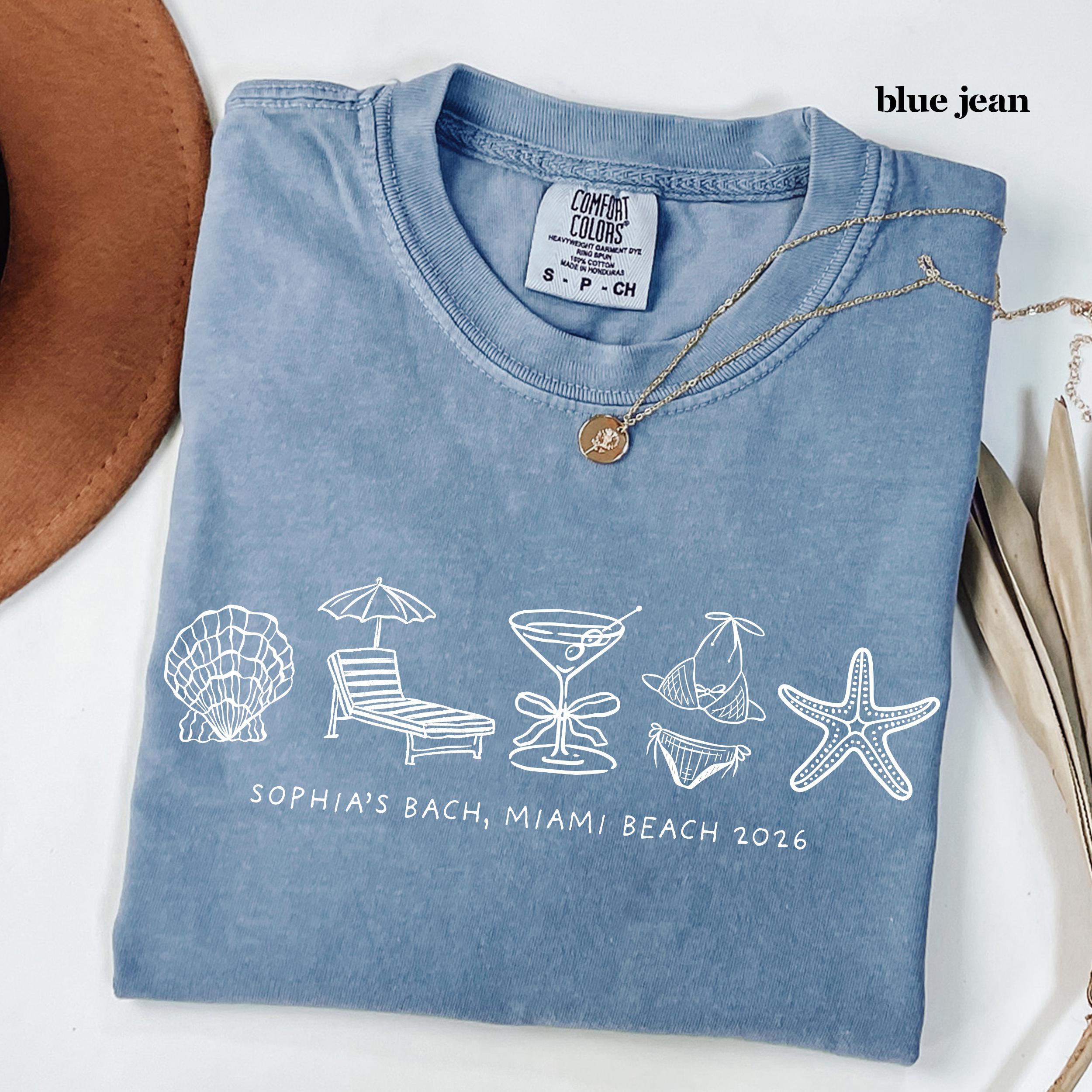 Custom Beach Bachelorette Comfort Colors Shirt, Coastal Bride Trip Tee, Bikini Shell Cocktail Party Shirt