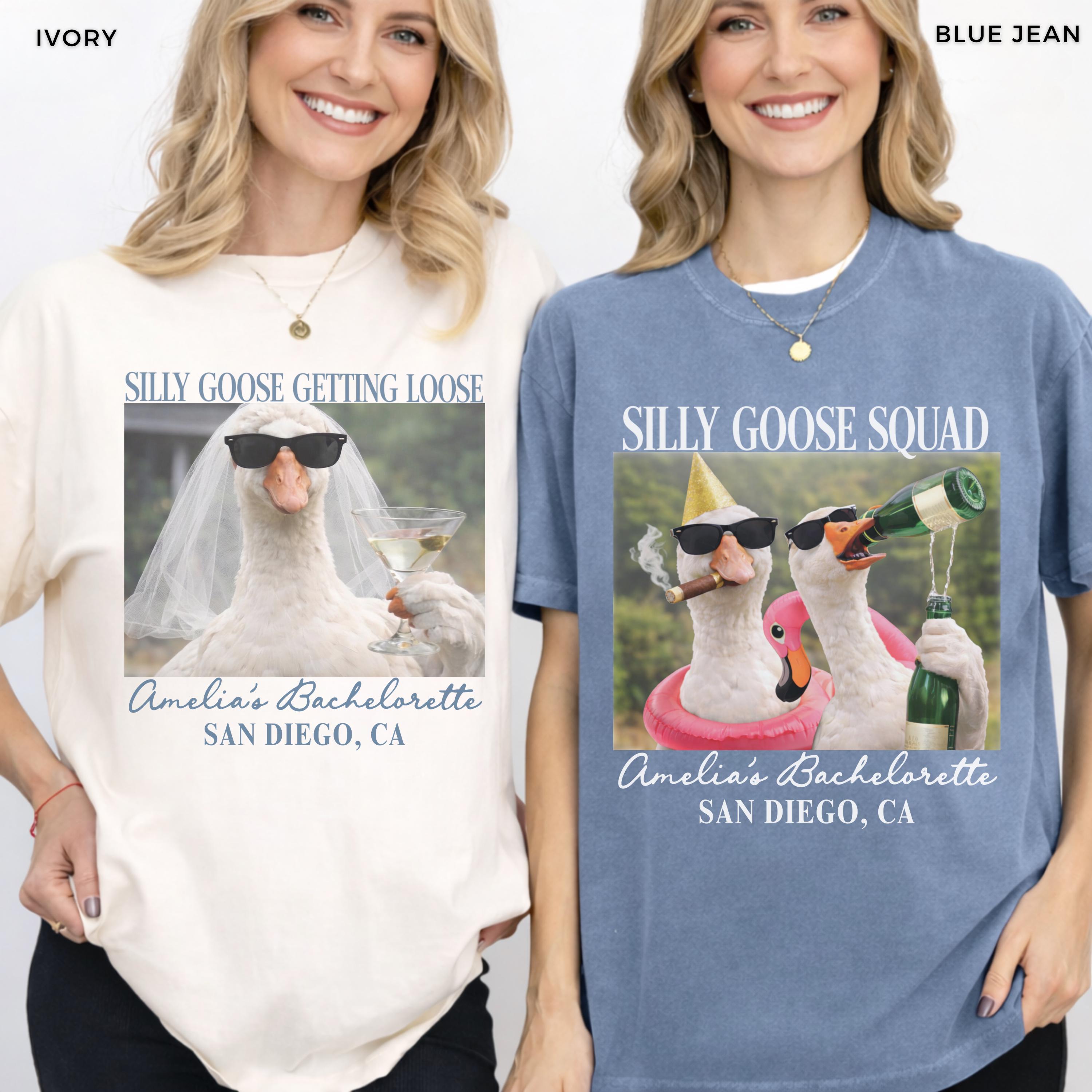 Silly Goose Getting Loose Bachelorette Shirts, Funny Silly Goose Bride Tee, Custom Location Bach Party, Vintage Goose Comfort Colors Gift