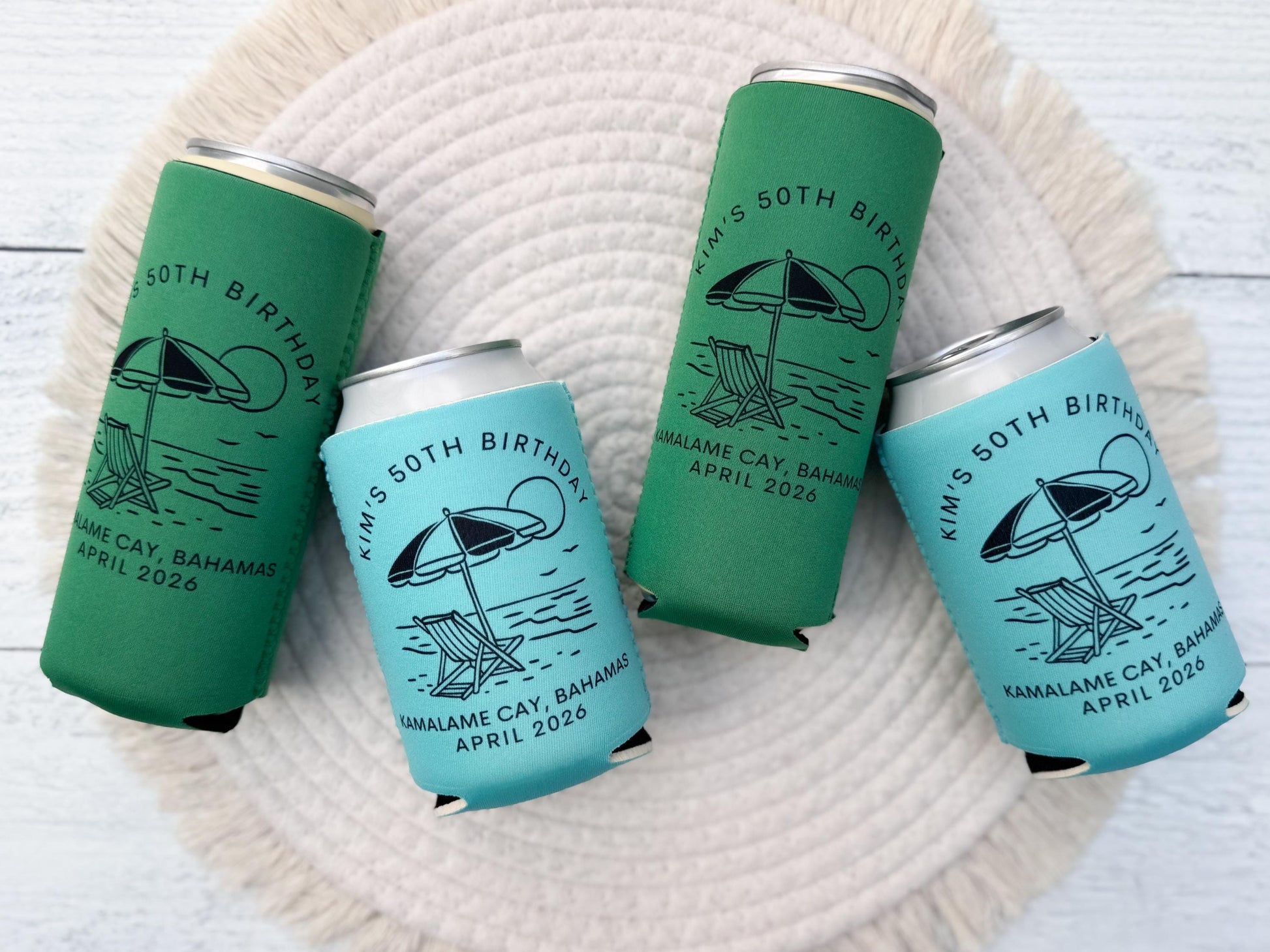 Personalized Neoprene Can Cooler: Beach Vacation, Family Reunion Favor