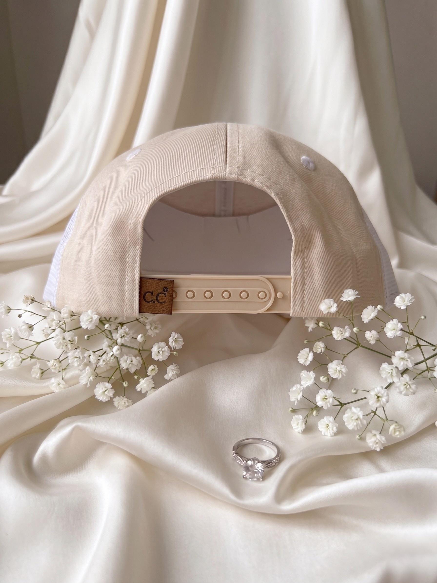 Bride Hat White Beige Embroidered, Bridal Hat, Bachelorette Party Hat, Wedding Gift for Bride, Honeymoon Hat, Future Mrs Cap