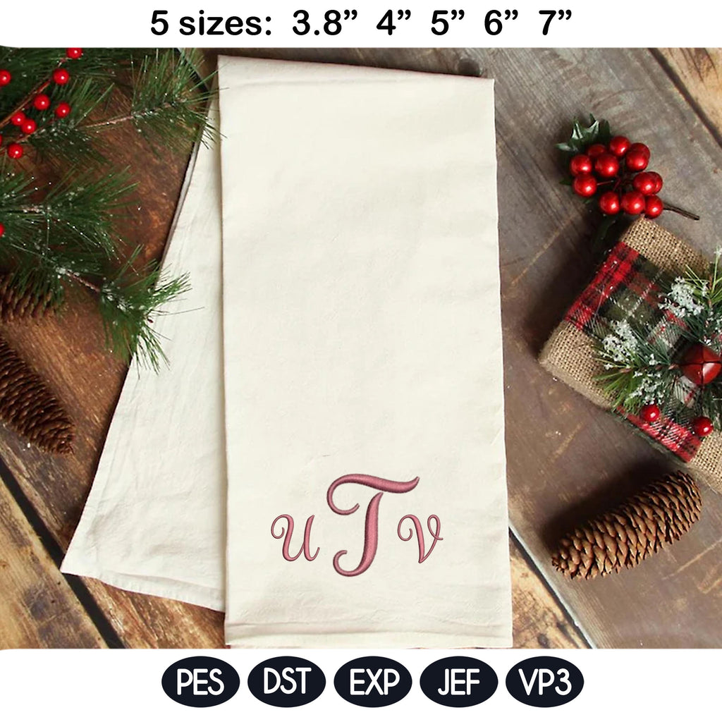 Elegant Script Monogram Alphabet Embroidery Design, Swirly Font A-Z Machine Embroidery Letters, Custom Name Initials Set, Digital Download