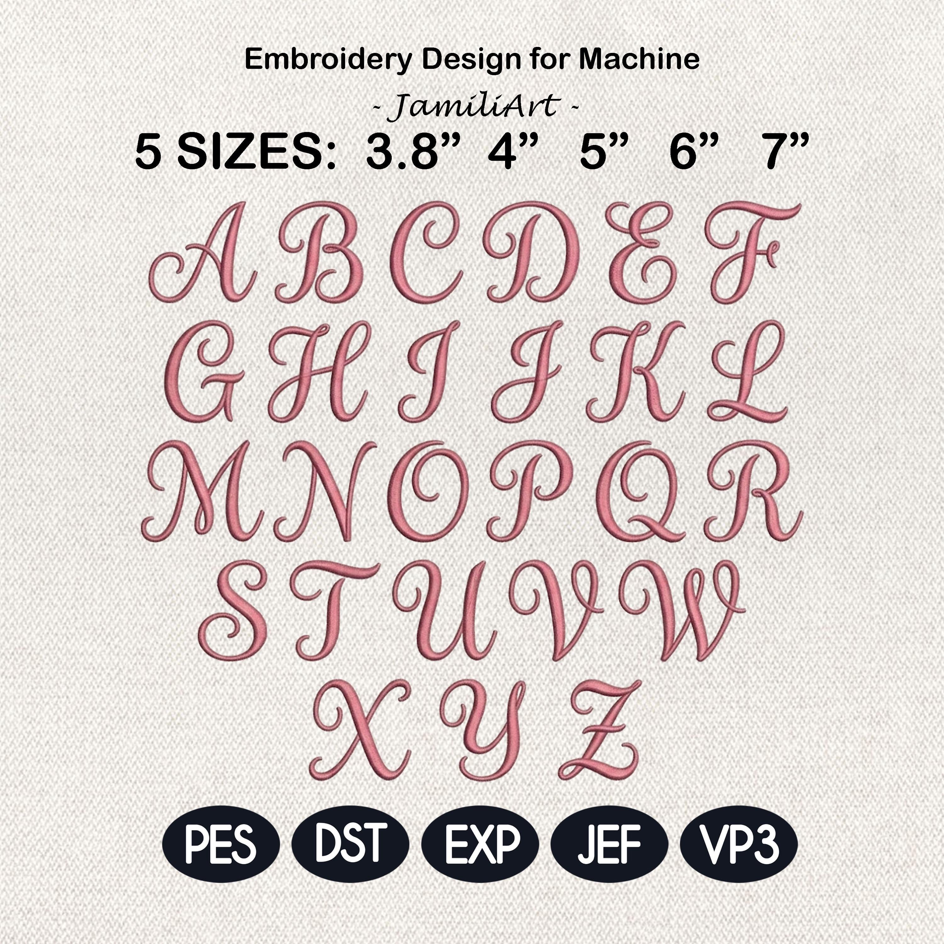 Elegant Script Monogram Alphabet Embroidery Design, Swirly Font A-Z Machine Embroidery Letters, Custom Name Initials Set, Digital Download
