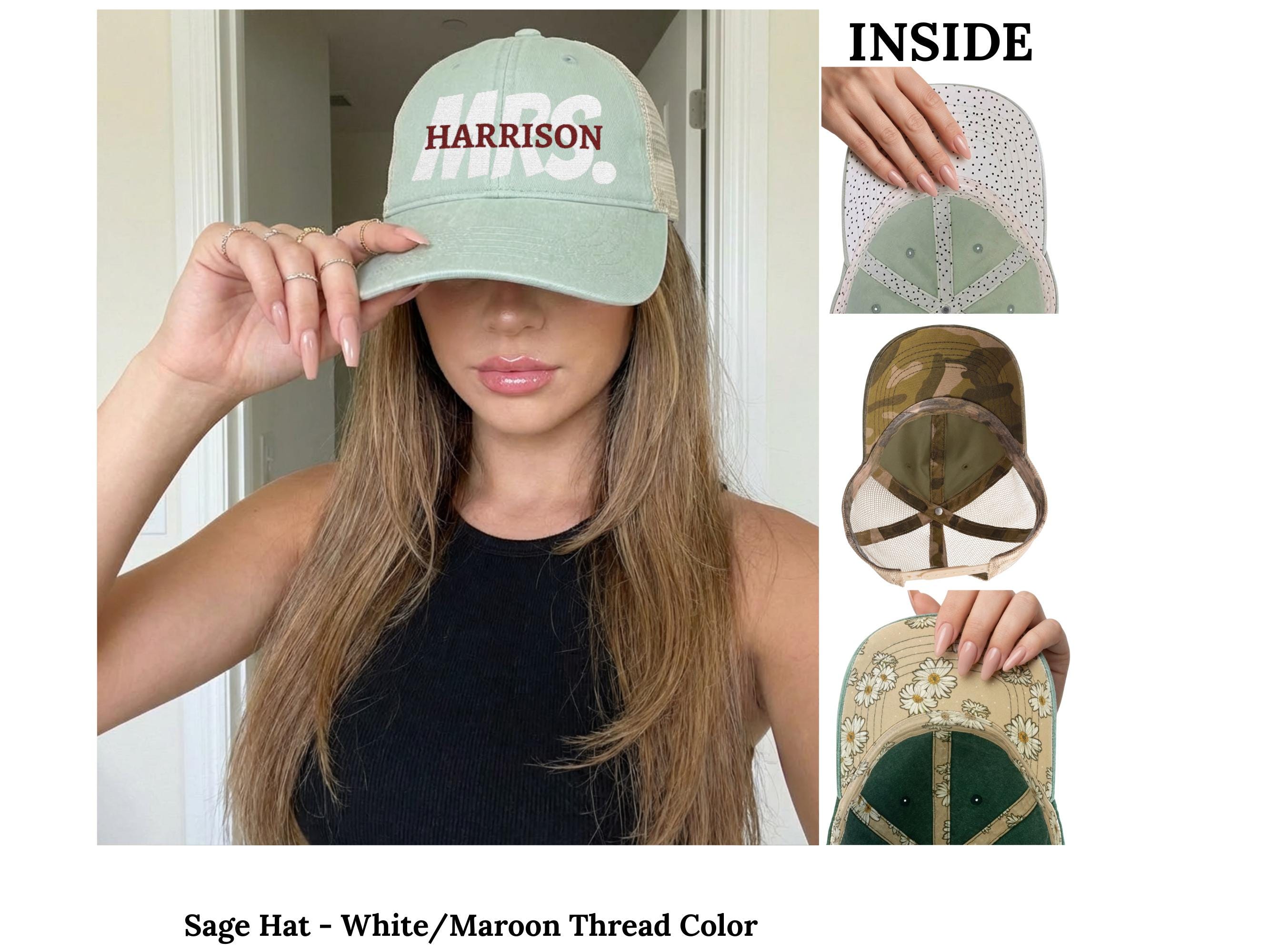 Custom Embroidered Wifey Wedding Date Gift for New Bride To-Be Text Mesh-Back Snapback Ponytail Retro Baseball Cap Vintage Style Trucker Hat