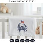 Chinoiserie Crab Embroidery Design with USA Flag, Patriotic Nautical Sea Life, 4th of July Machine Embroidery File,5 sizes, Digital Download
