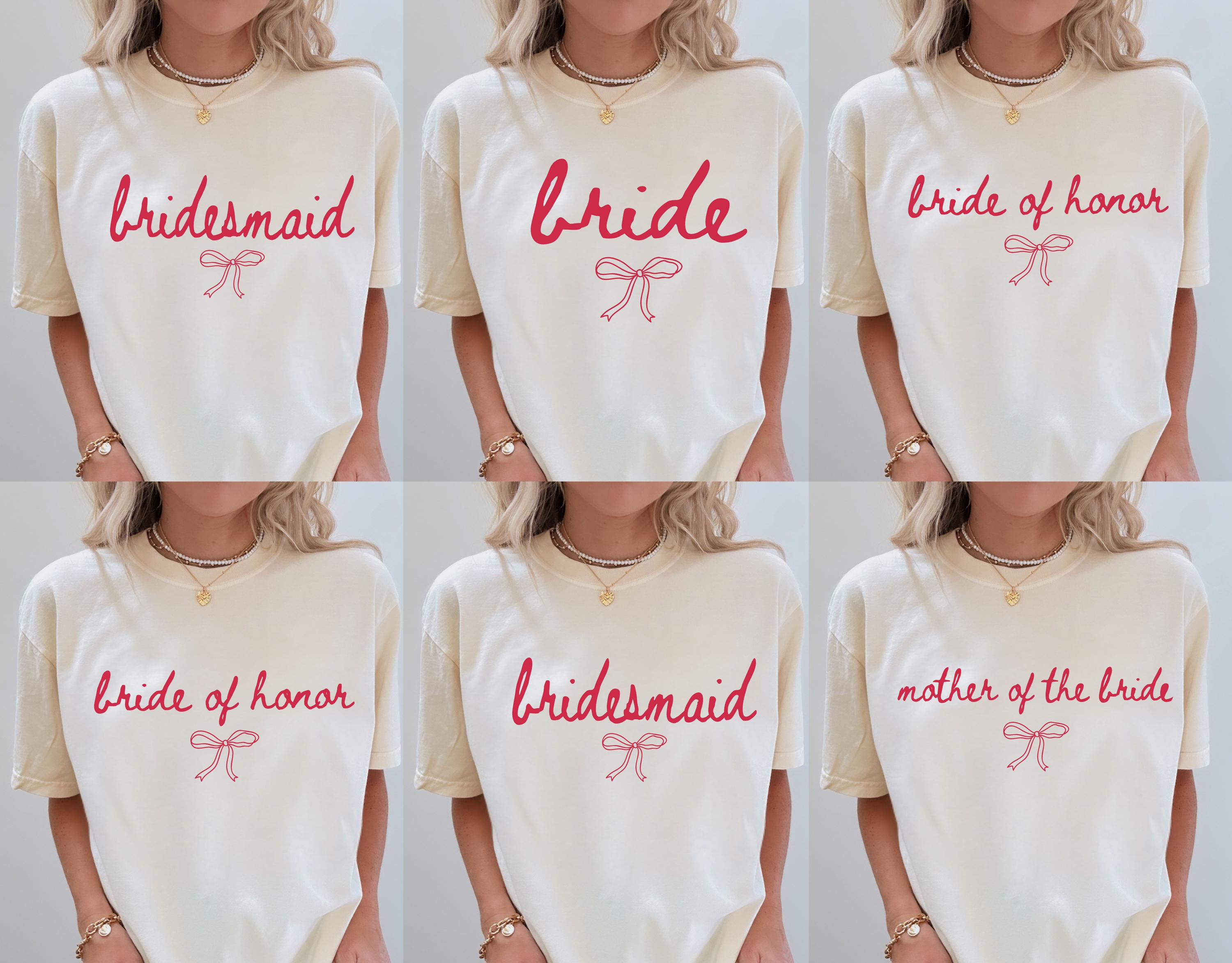 Coquette Bow Bride Shirt, Bachelorette Party Matching Tees, Bridesmaid Tee, Wedding Day Gift, Bridal Shower Shirts