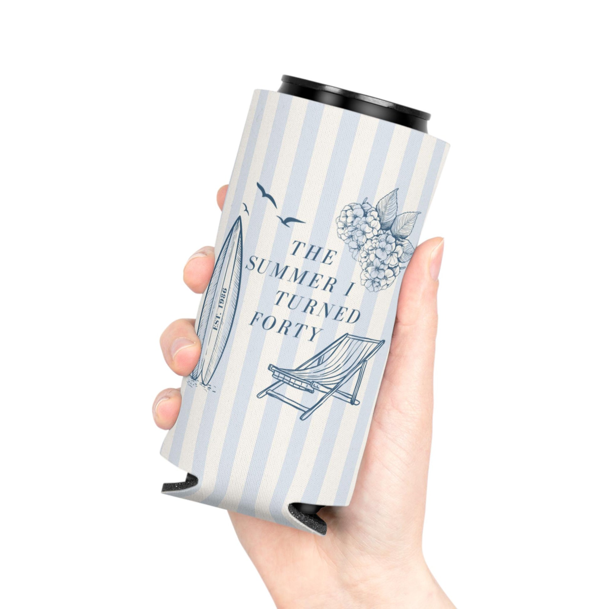 The Summer I Turned Thirty Birthday Can Cooler, 30th, 40th, 50th summer I turned any age Birthday party favors, Beach Birthday drink sleeve