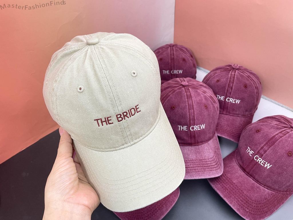 Personalized The Bride & Crew Baseball Cap | Embroidered Bride Tribe Hats | Bachelorette Party Favors and Bridal Shower Gift