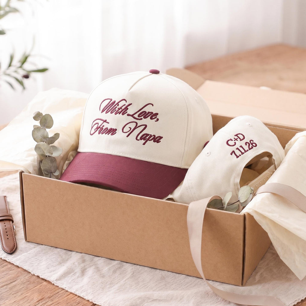 Custom Text Embroidered Hat, Your Text Here, Personalized Wedding Baseball Cap With Date, Newlywed Honeymoon Gift, Matching Couple Hats