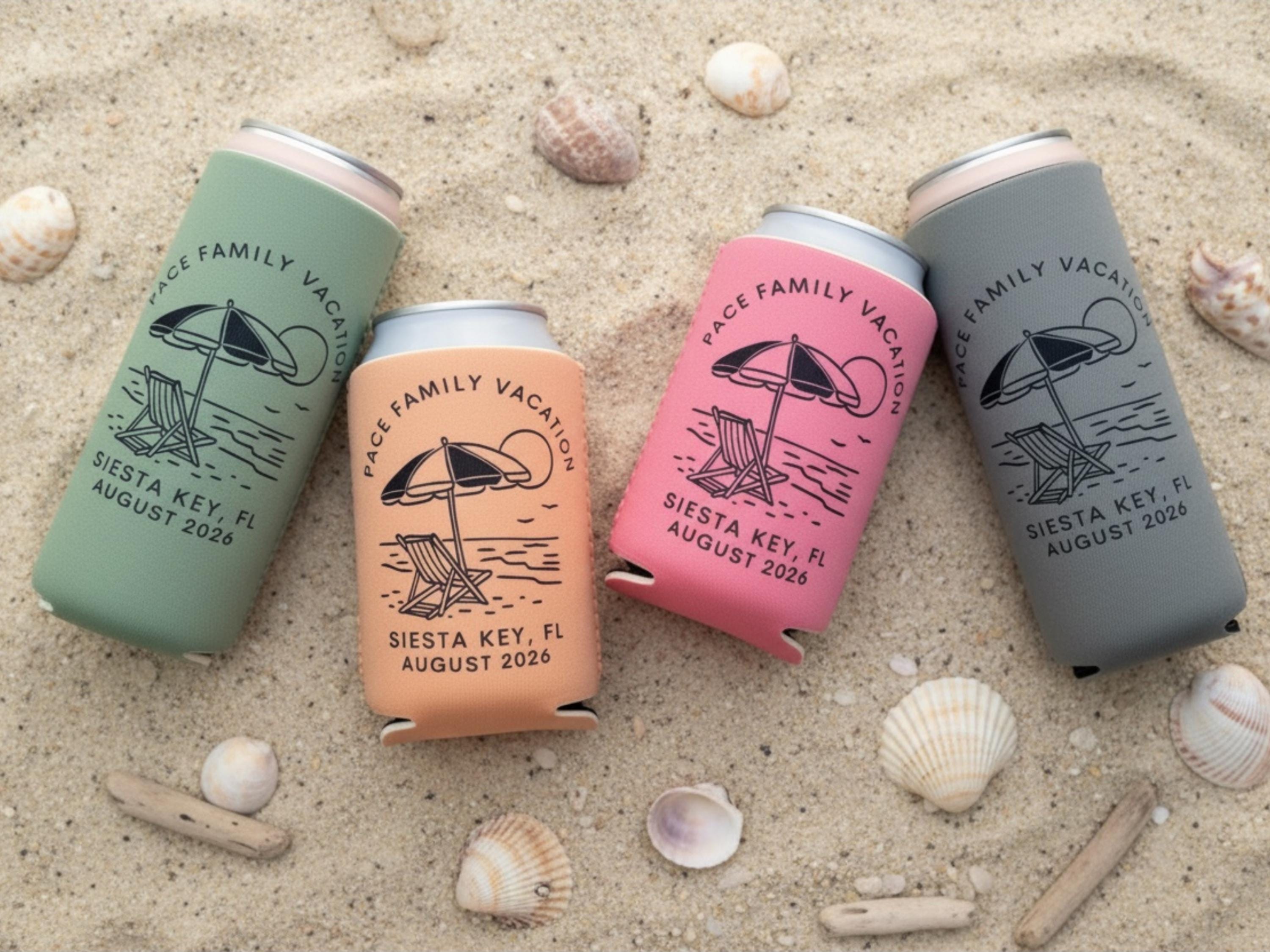 Personalized Neoprene Can Cooler: Beach Vacation, Family Reunion Favor