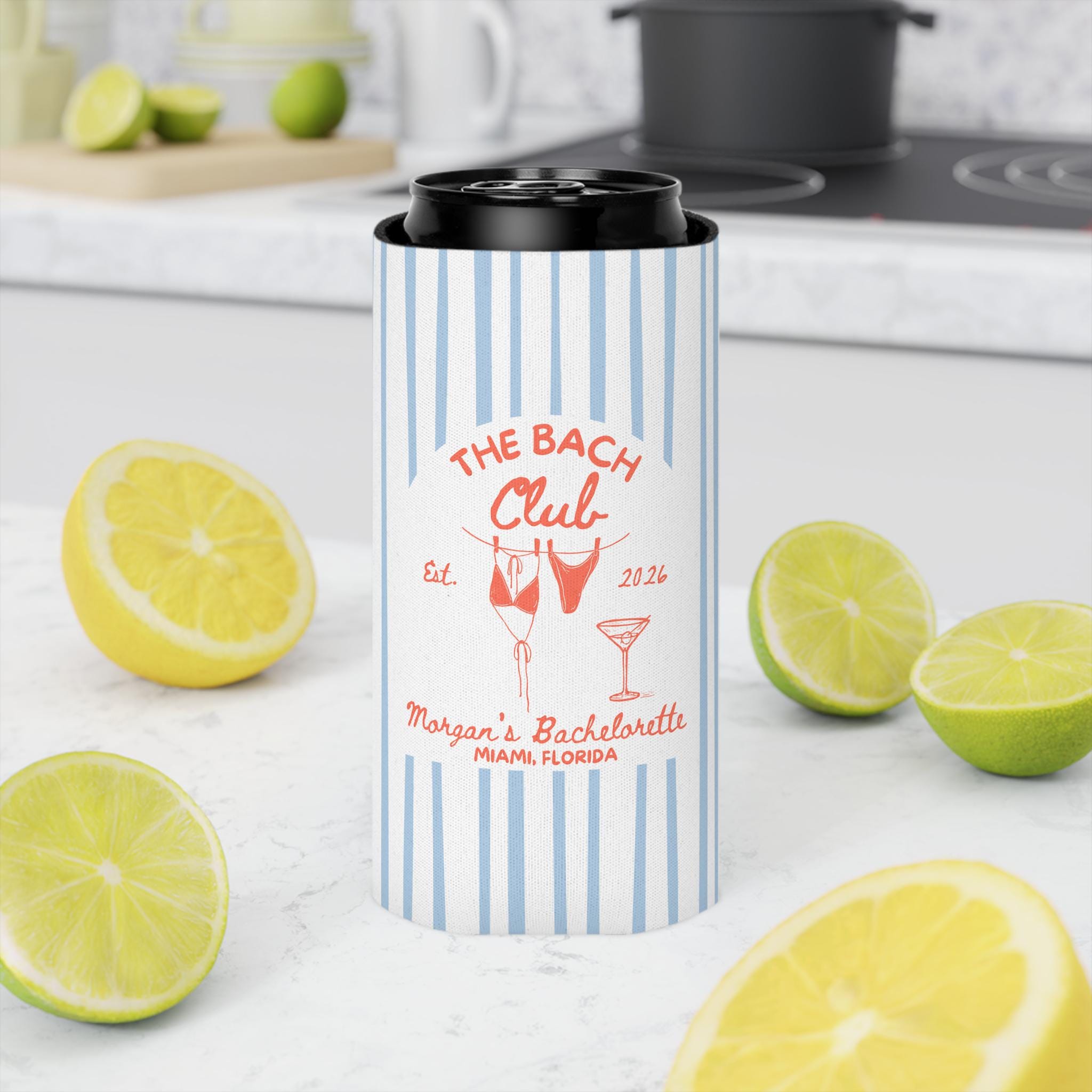The Bach Club Cozies, Custom Bachelorette Can Coolers, Destination Bachelorette Party Favors, Personalized Beach Club Cozies