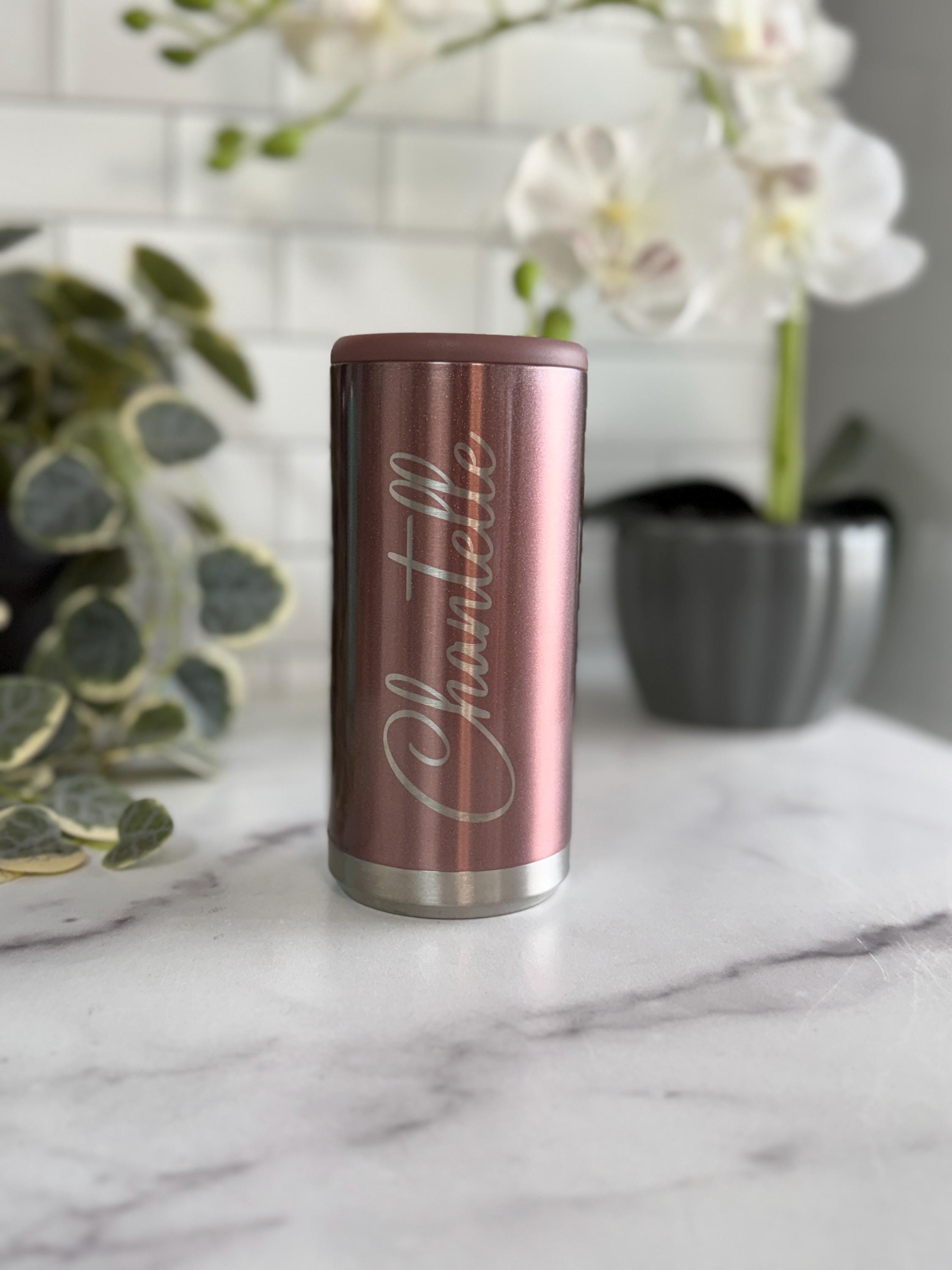 Custom Laser Engraved 12oz Slim Can Cooler: Stainless Steel, Personalized Design Party Favor