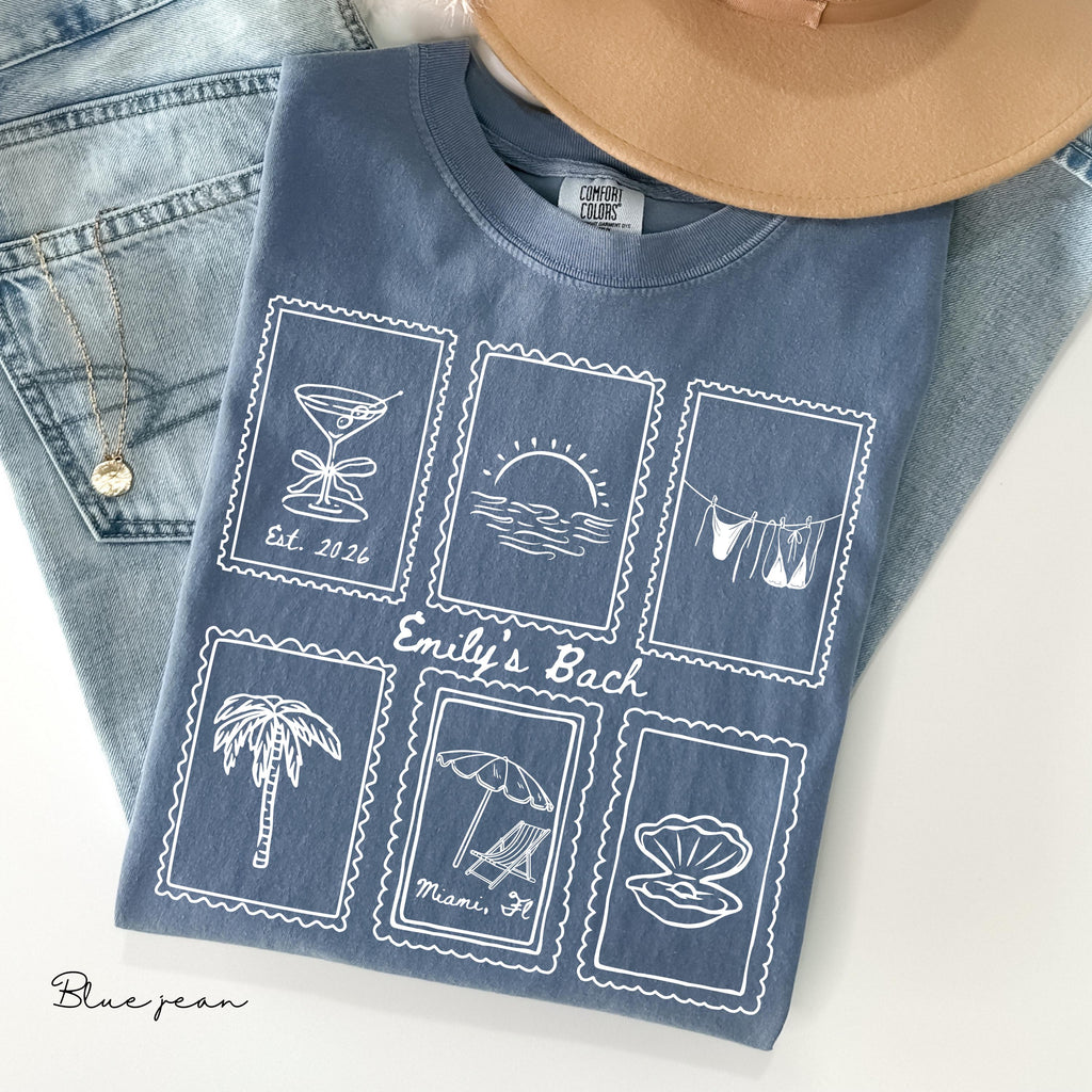 Custom Beach Bachelorette Comfort Colors Shirt, Coastal Bride Trip Tee, Bikini Shell Cocktail Party Shirt, Personalized group T-shirt, Gift
