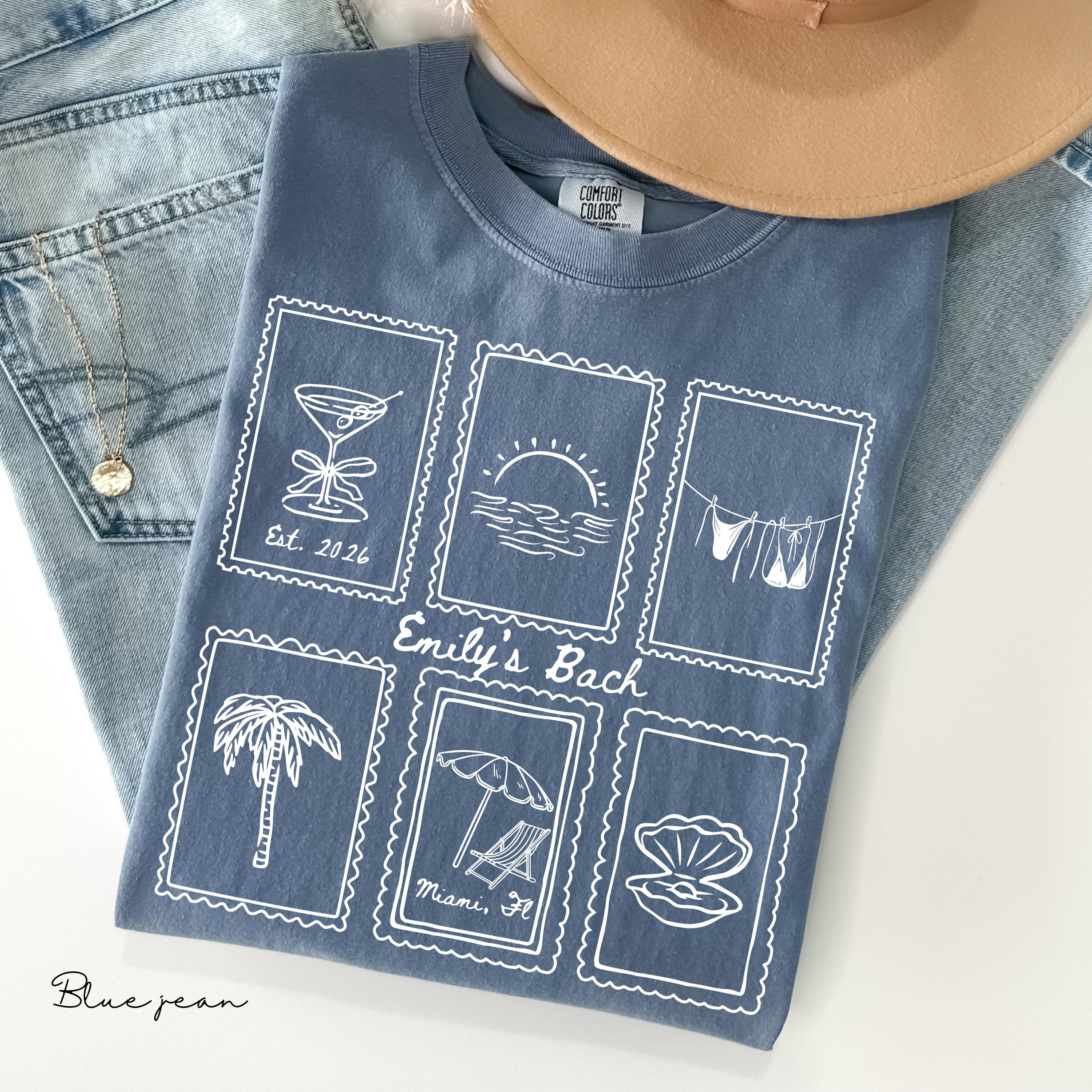 Custom Beach Bachelorette Comfort Colors Shirt, Coastal Bride Trip Tee, Bikini Shell Cocktail Party Shirt, Personalized group T-shirt, Gift