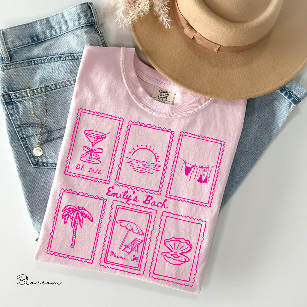 Custom Beach Bachelorette Comfort Colors Shirt, Coastal Bride Trip Tee, Bikini Shell Cocktail Party Shirt, Personalized group T-shirt, Gift