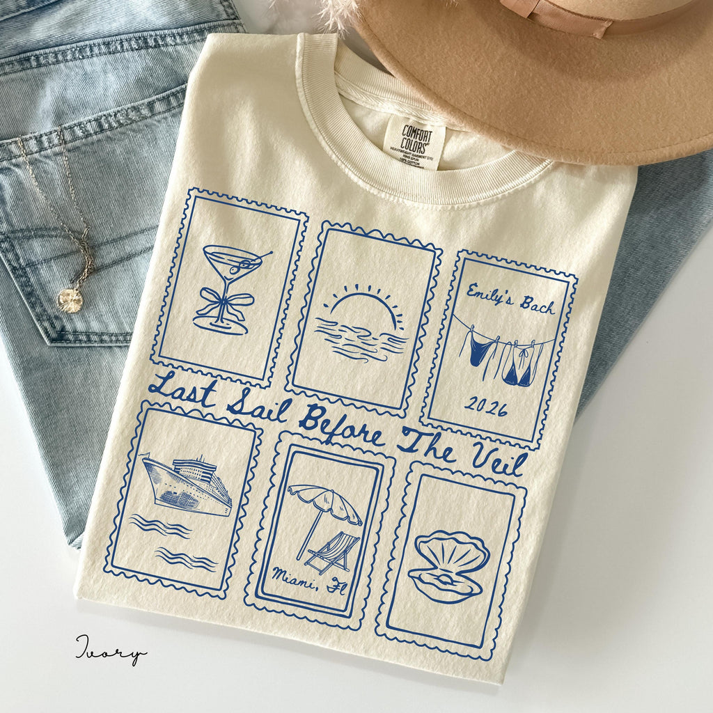 Comfort Colors Last Sail Before The Veil Boat Girls Trip Tee,Custom Bachelorette Cruise Shirts, Personalized Nautical Bach Party, Bikini