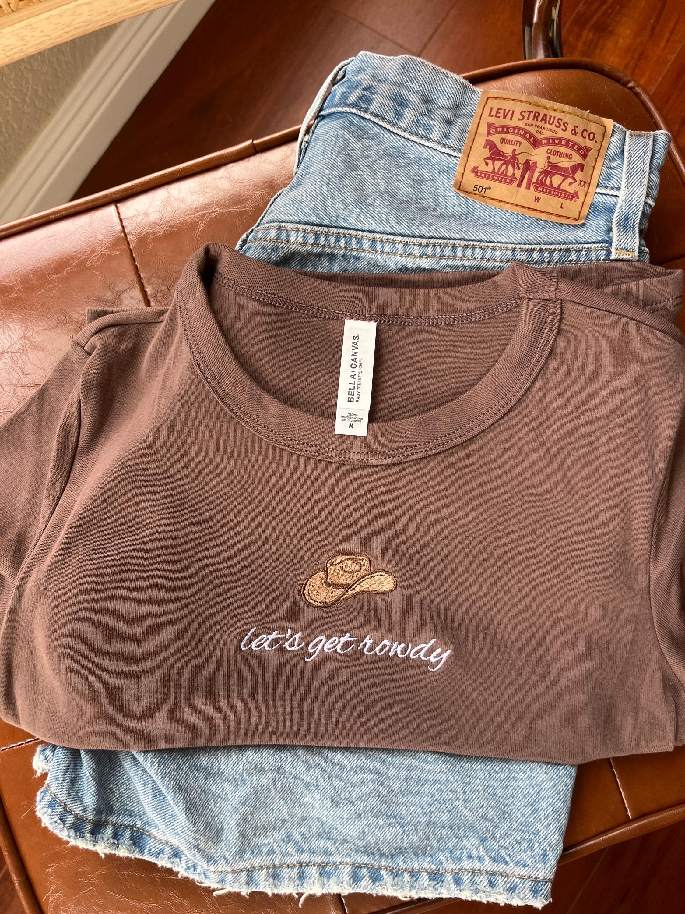 Custom Embroidered Cowgirl Bachelorette Baby Tee Shirt, Nashville Bach Party, Western Bride, Rodeo Bach Crop Tops, Country Bach Party Shirts