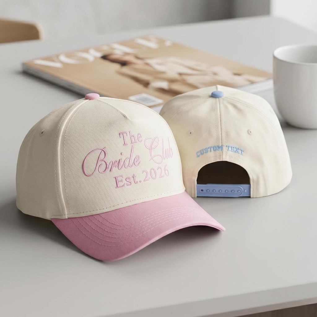 Personalized Embroidered Bride Hat, Custom Bachelorette Baseball Cap, Bride Squad Accessory, Bridal Party Gift, Est Year Snapback Hat