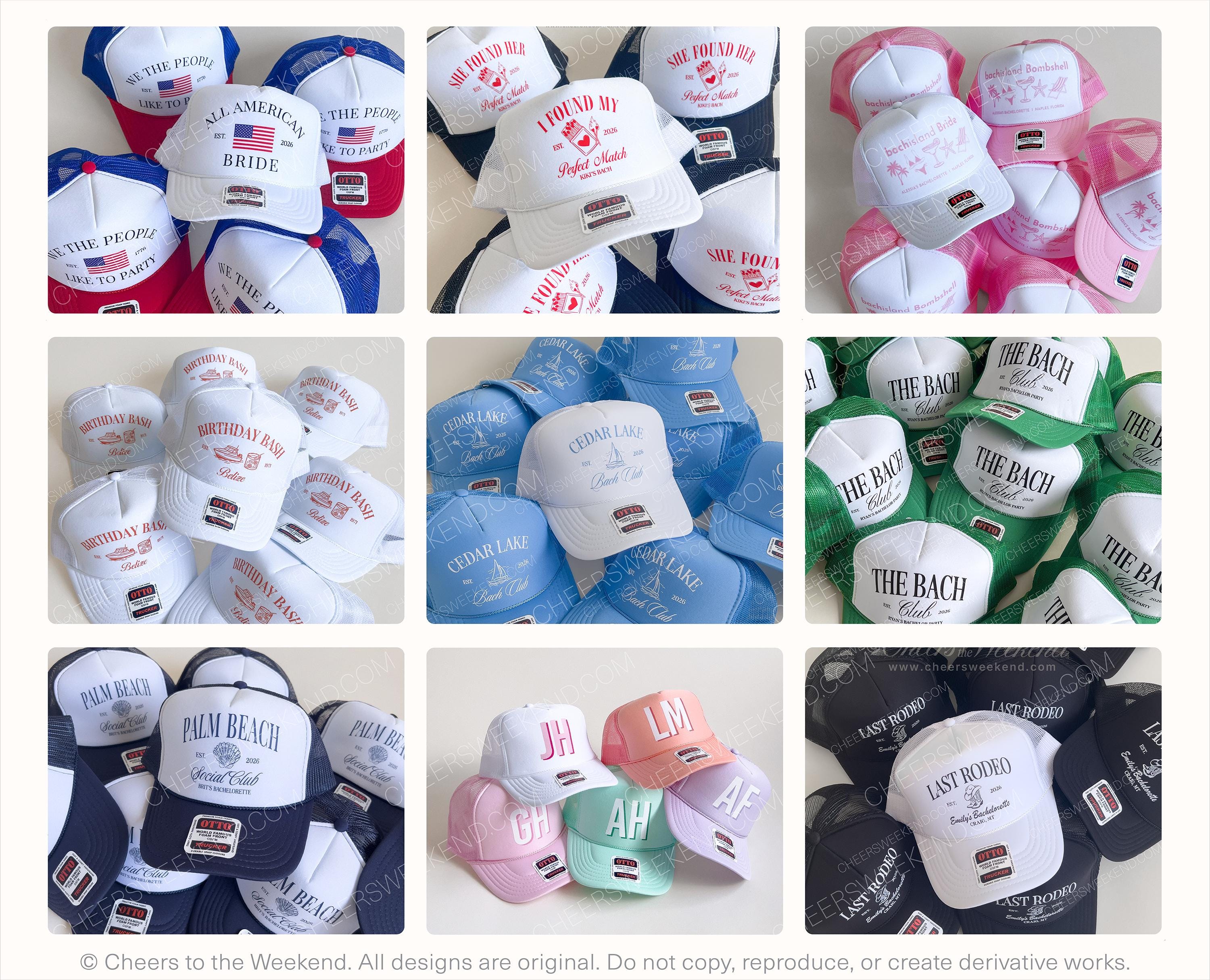 Patriotic Group Hats, USA Bachelorette Hats, 4th of July Party hats, Fourth of July Bach Hats, American Bride