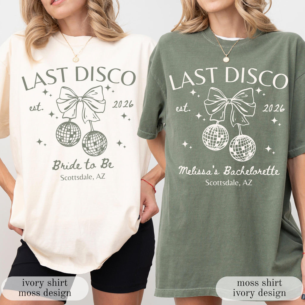 Last Disco Comfort Colors® Shirts, Custom Disco Bachelorette Party Tees, Luxury Bachelorette, Western Bach Cocktail Club Bridal Shower Gift