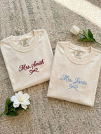 Custom Embroidery Mrs Bride Comfort Colors Shirt, Coquette Bow Bride Tee, Bachelorette Party Shirt, Engagement Gift, Wedding Gift for Her