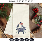 Chinoiserie Crab Embroidery Design with USA Flag, Patriotic Nautical Sea Life, 4th of July Machine Embroidery File,5 sizes, Digital Download