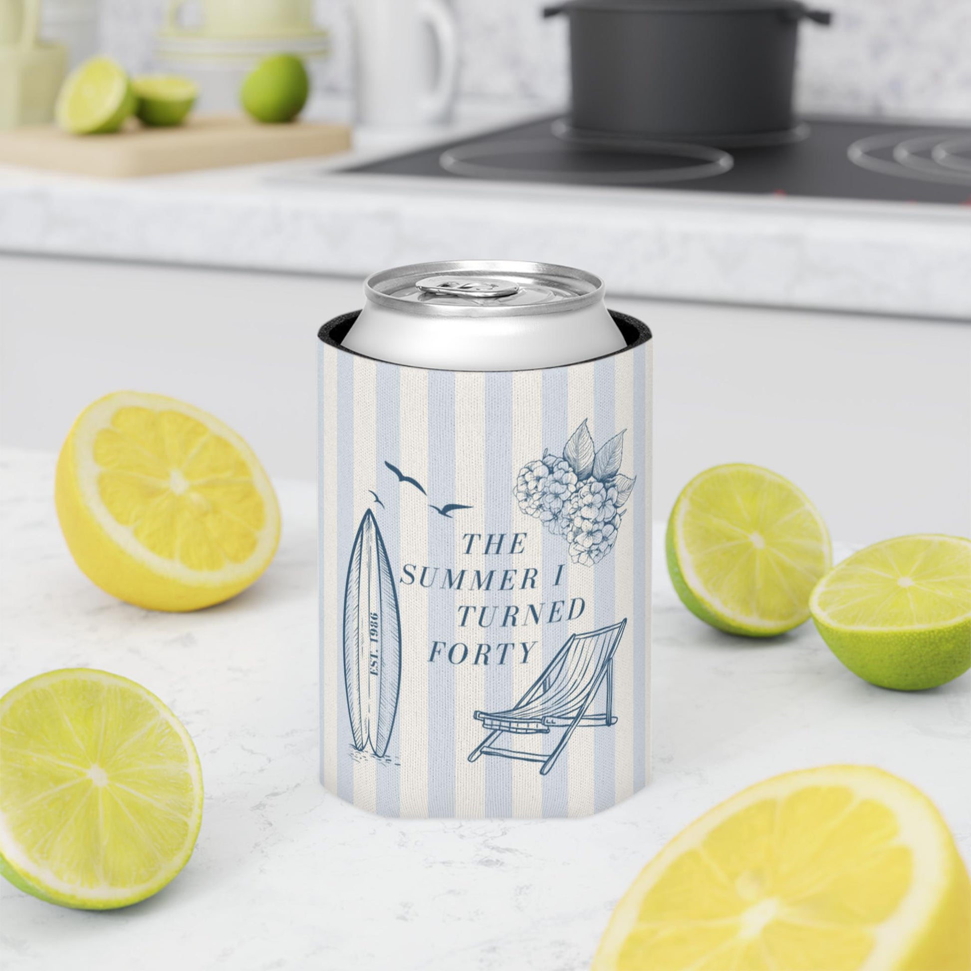 The Summer I Turned Thirty Birthday Can Cooler, 30th, 40th, 50th summer I turned any age Birthday party favors, Beach Birthday drink sleeve