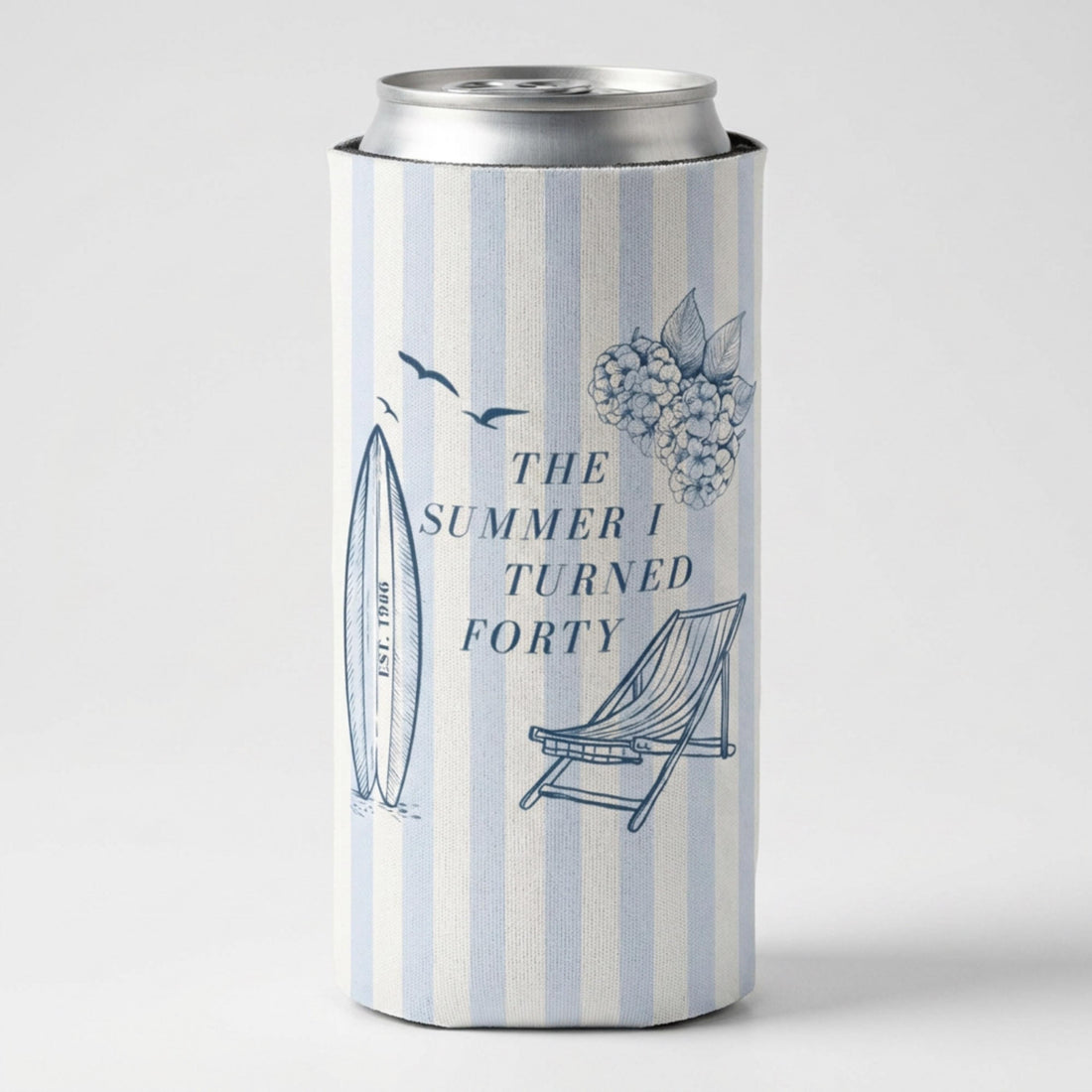 The Summer I Turned Thirty Birthday Can Cooler, 30th, 40th, 50th summer I turned any age Birthday party favors, Beach Birthday drink sleeve