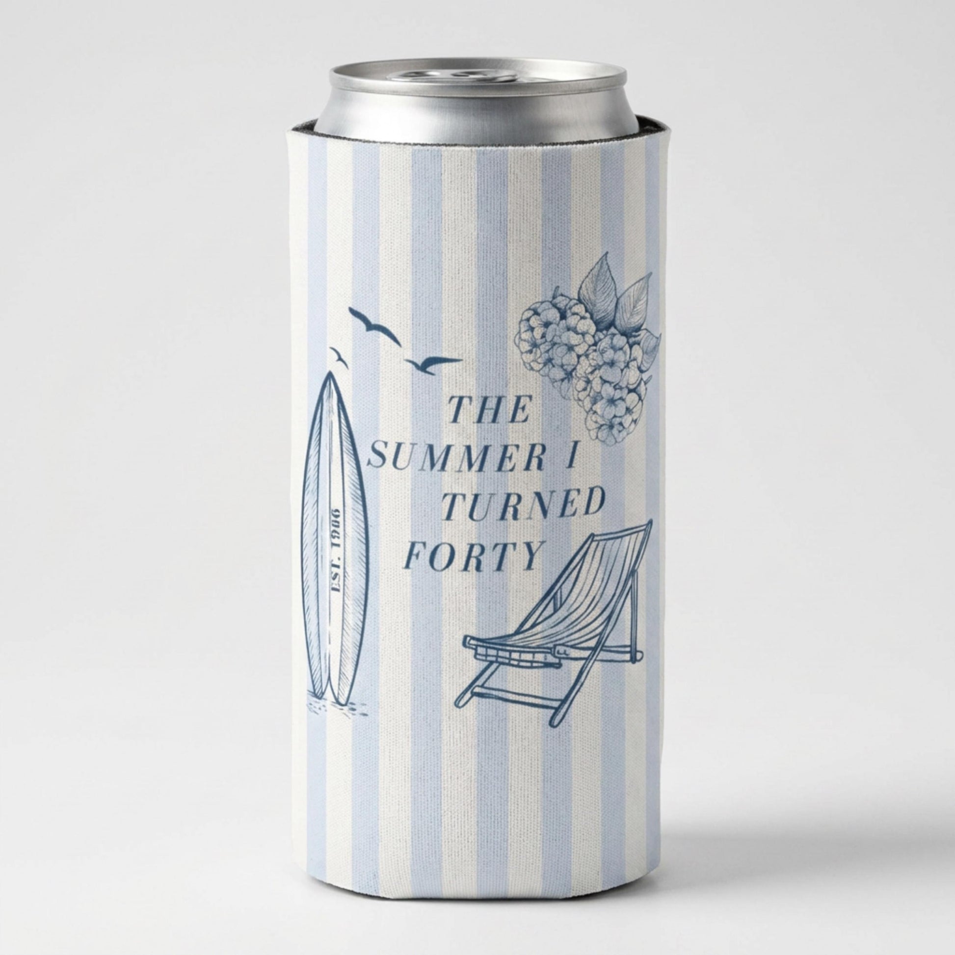 The Summer I Turned Thirty Birthday Can Cooler, 30th, 40th, 50th summer I turned any age Birthday party favors, Beach Birthday drink sleeve