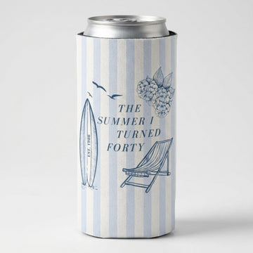The Summer I Turned Thirty Birthday Can Cooler, 30th, 40th, 50th summer I turned any age Birthday party favors, Beach Birthday drink sleeve