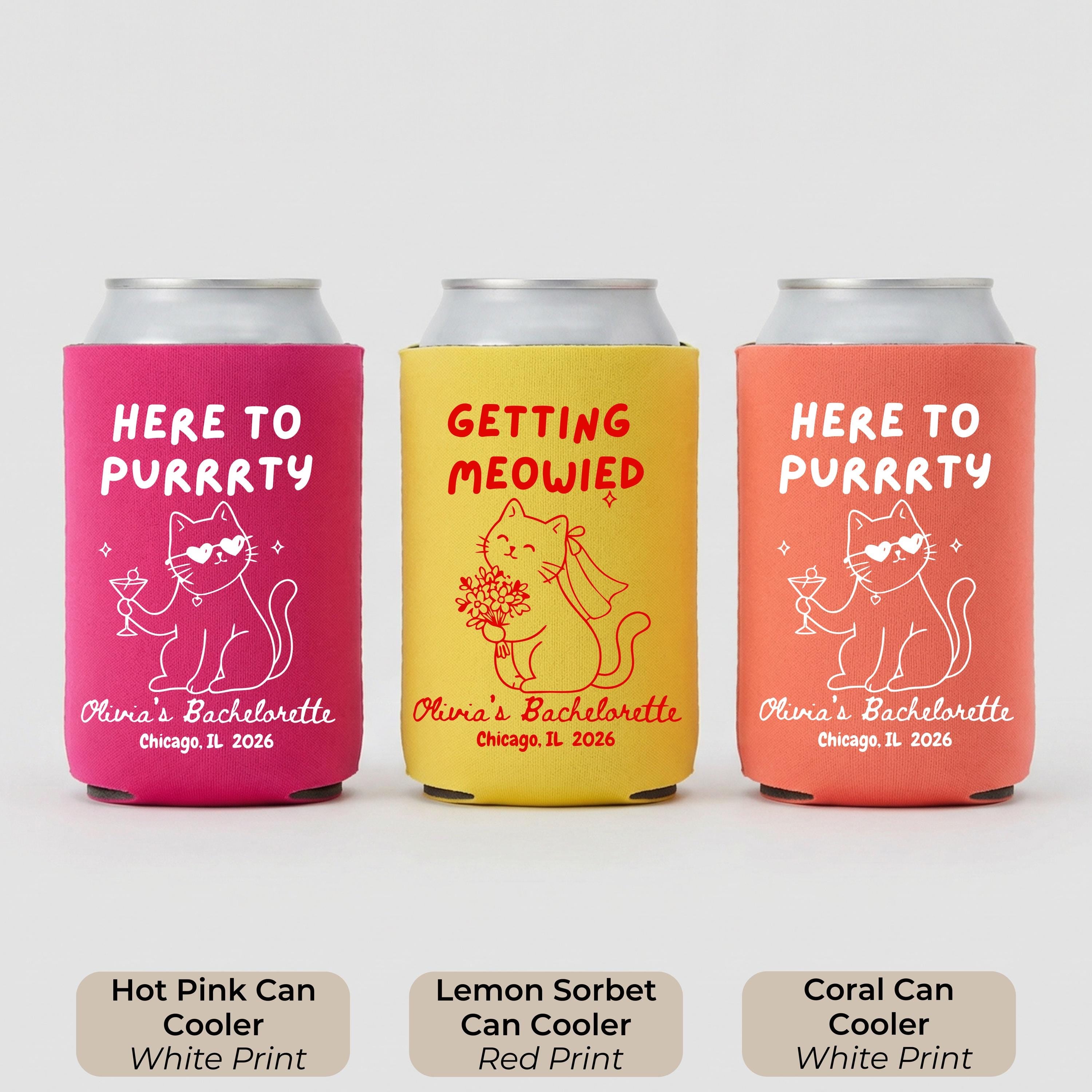 Getting Meowied Custom Can Cooler, Bachelorette Favors, Cat Lover Bachelorette, Personalized Bachelorette Party Favor, Bridal Shower Gift