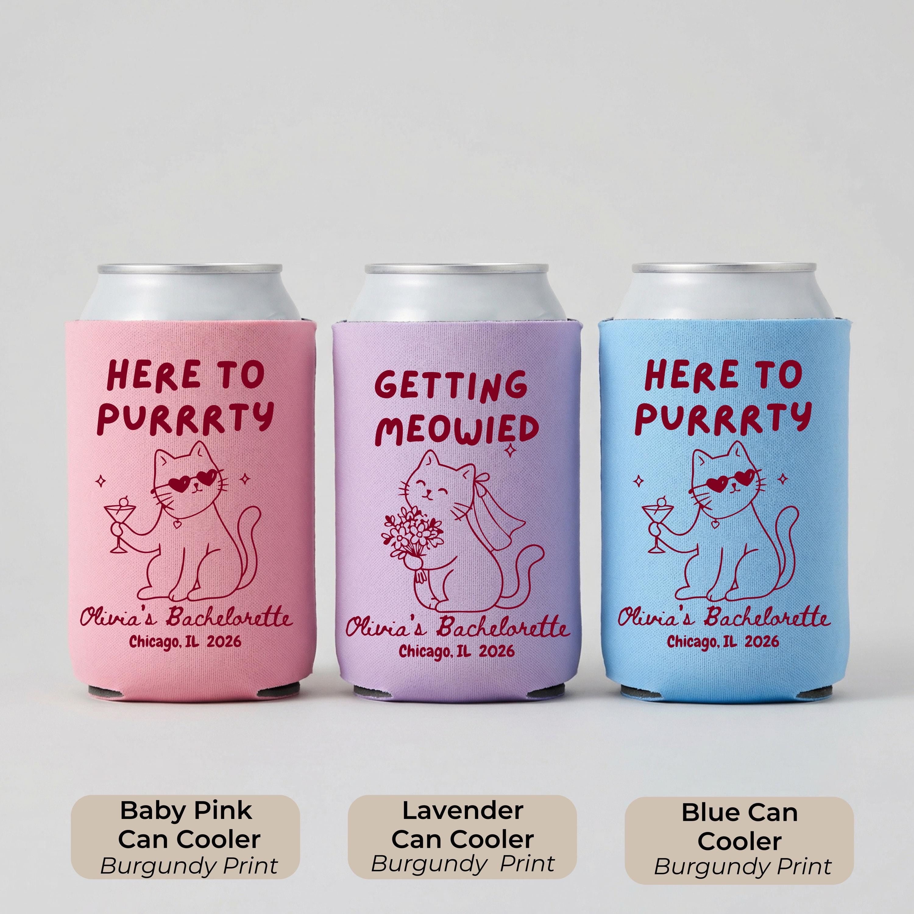 Getting Meowied Custom Can Cooler, Bachelorette Favors, Cat Lover Bachelorette, Personalized Bachelorette Party Favor, Bridal Shower Gift