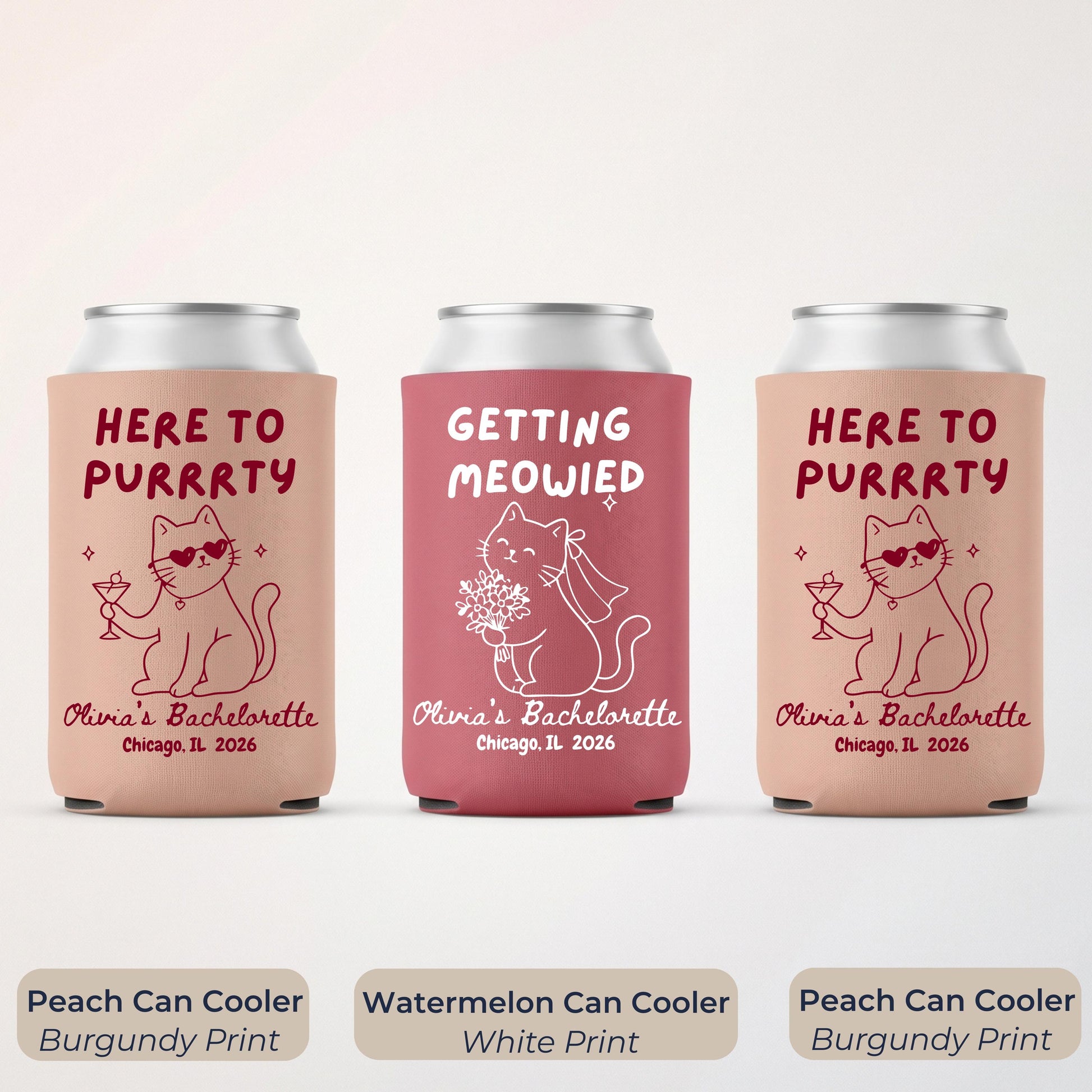 Getting Meowied Custom Can Cooler, Bachelorette Favors, Cat Lover Bachelorette, Personalized Bachelorette Party Favor, Bridal Shower Gift