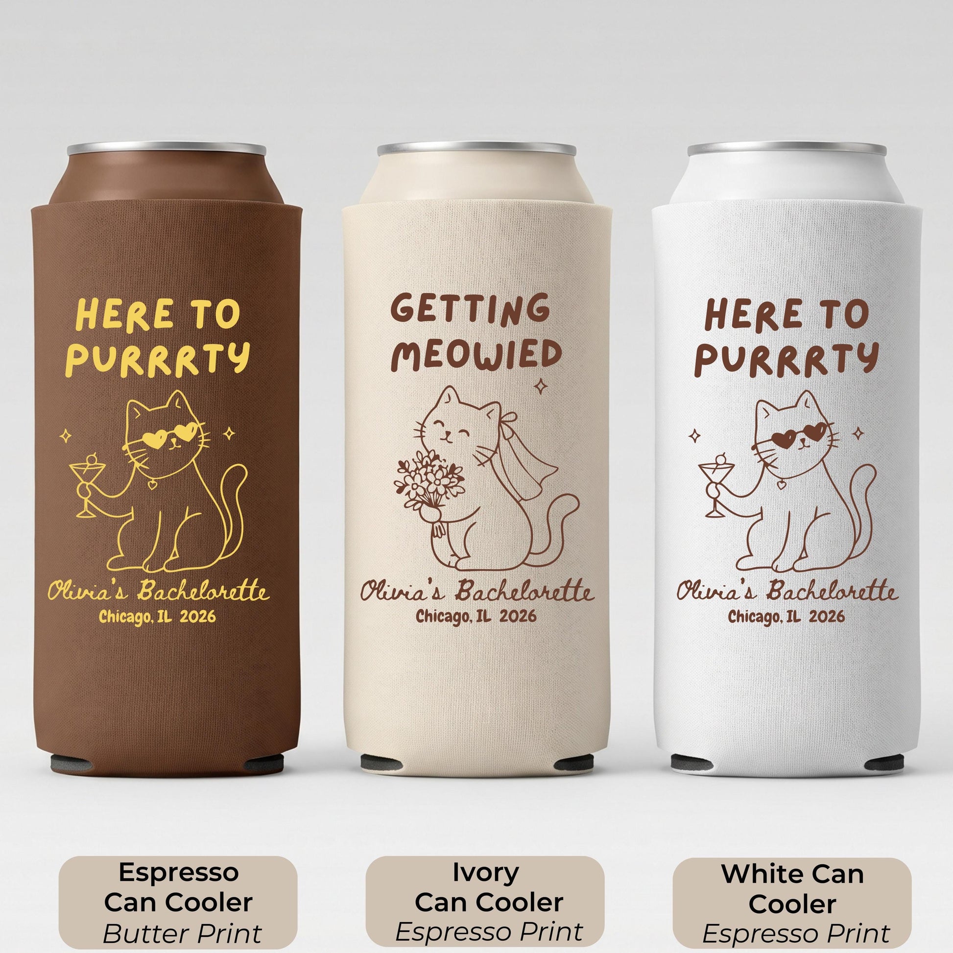 Getting Meowied Custom Can Cooler, Bachelorette Favors, Cat Lover Bachelorette, Personalized Bachelorette Party Favor, Bridal Shower Gift