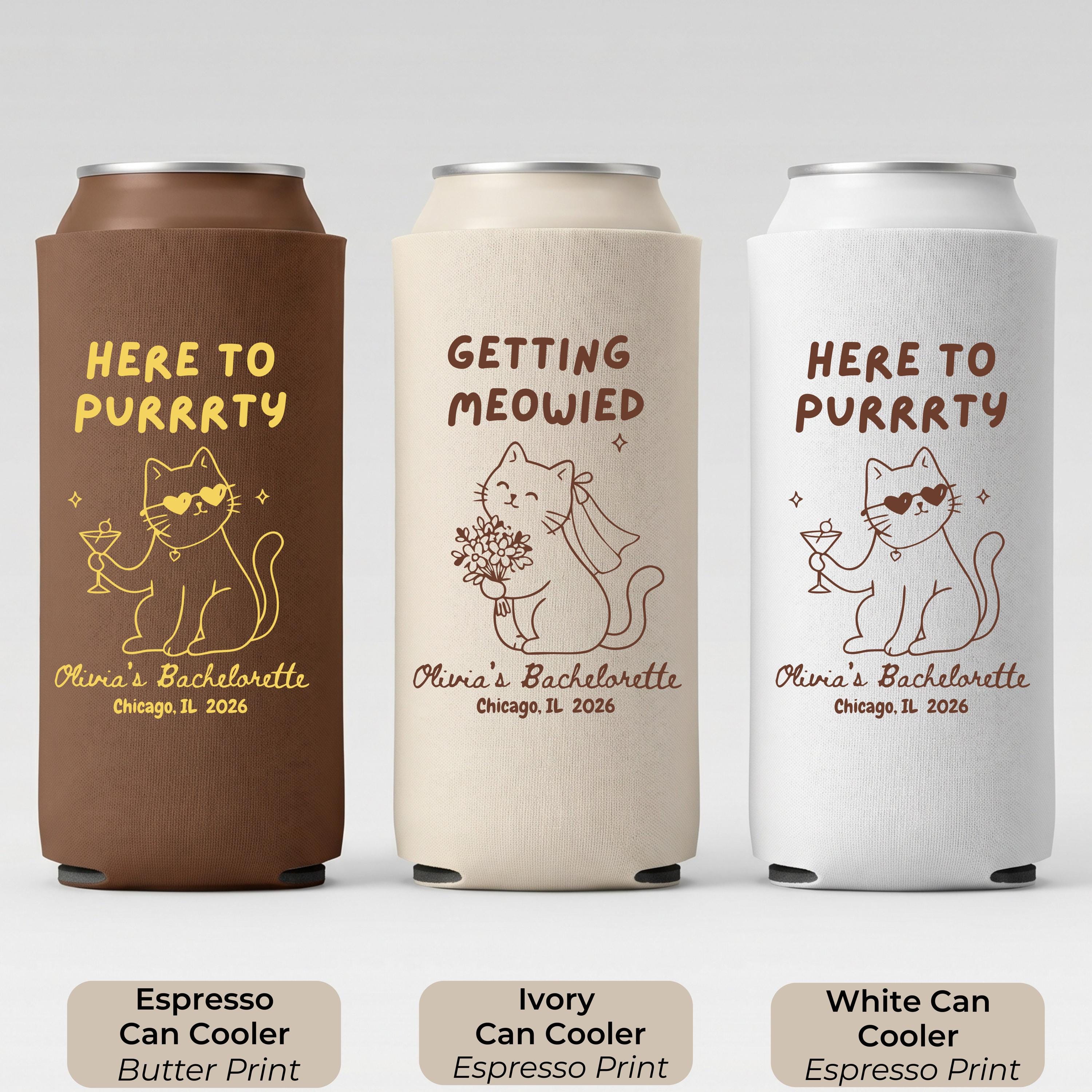 Getting Meowied Custom Can Cooler, Bachelorette Favors, Cat Lover Bachelorette, Personalized Bachelorette Party Favor, Bridal Shower Gift